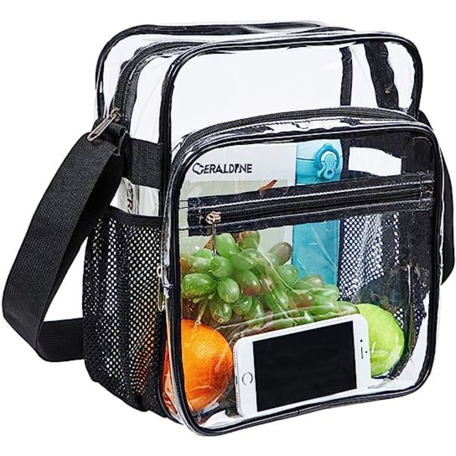 Clear PVC Stadium Approved Crossbody Messenger Shoulder Bag with Mesh Pockets 2