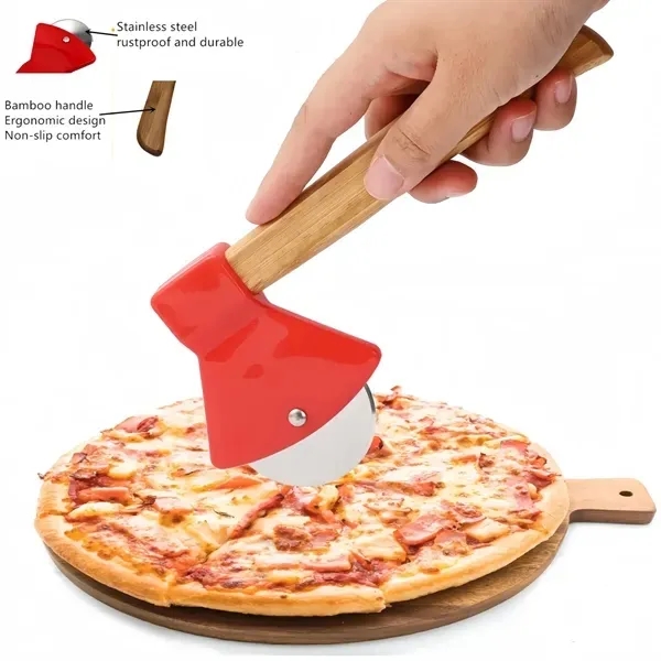 Axe-Style Pizza Cutter with Bamboo Handle 6