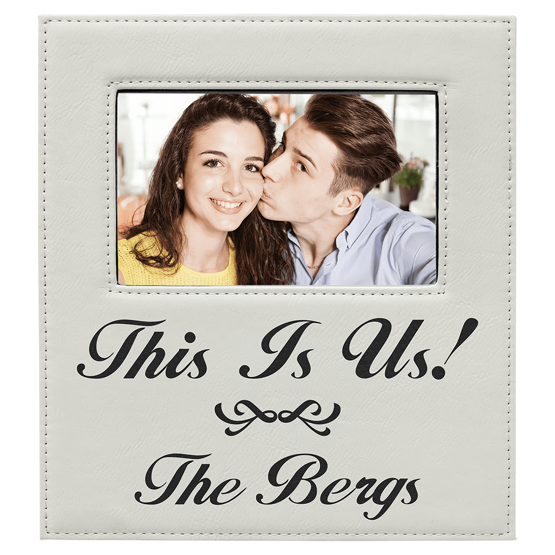 4" x 6" White Leatherette Photo Frame with 4 1/4" x 7 7/8" Engraving Area 2
