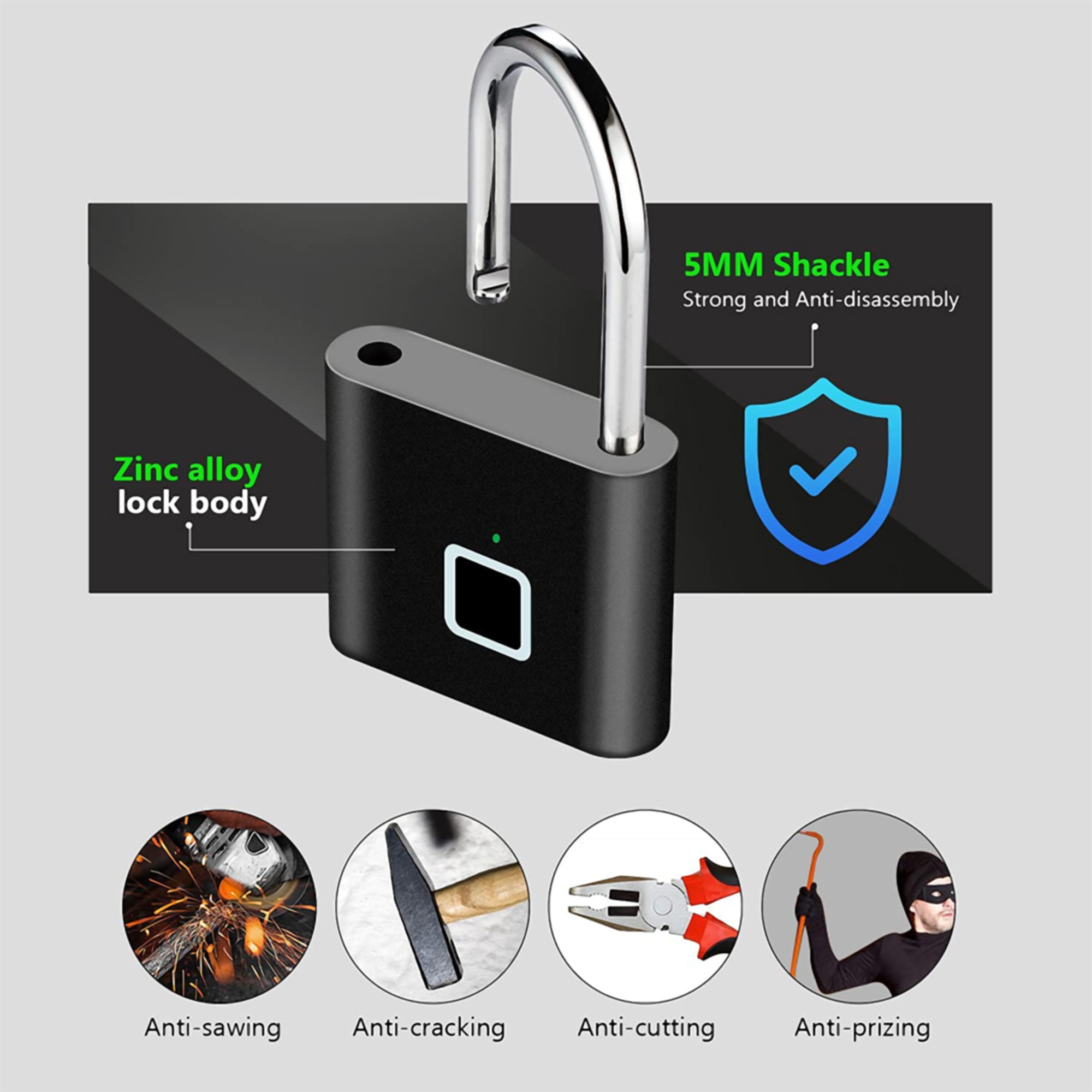 Rechargeable Waterproof Biometrics Padlock 3