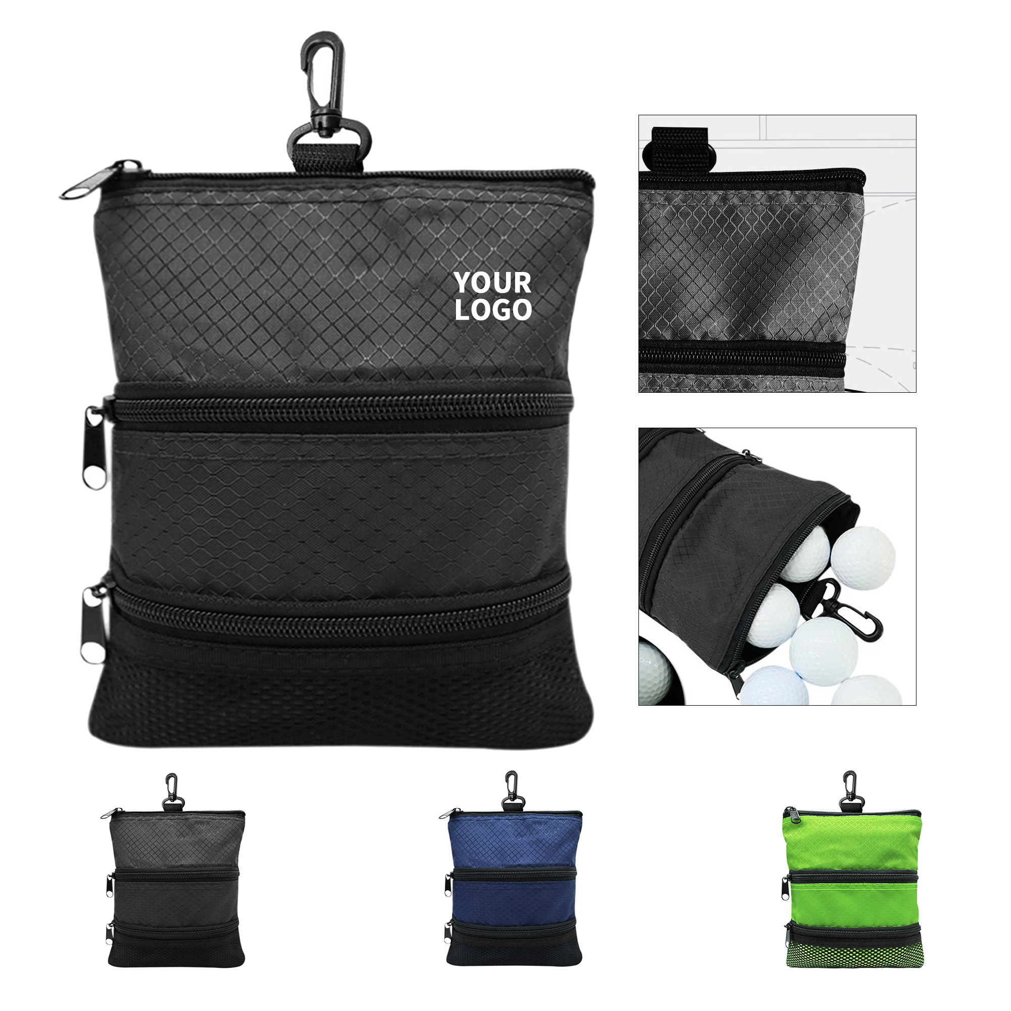 Polyester Golf Ball Carry Bag With Clip 1