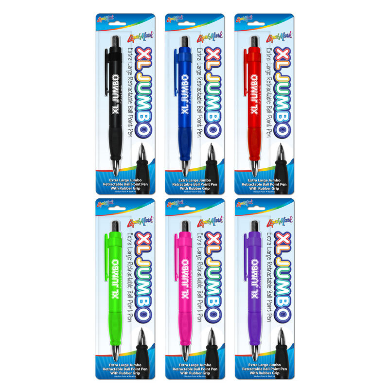 1pk XL JUMBO Extra Large Ball Point Pen w/ Rubber Grip - 6 colors per assorted inner