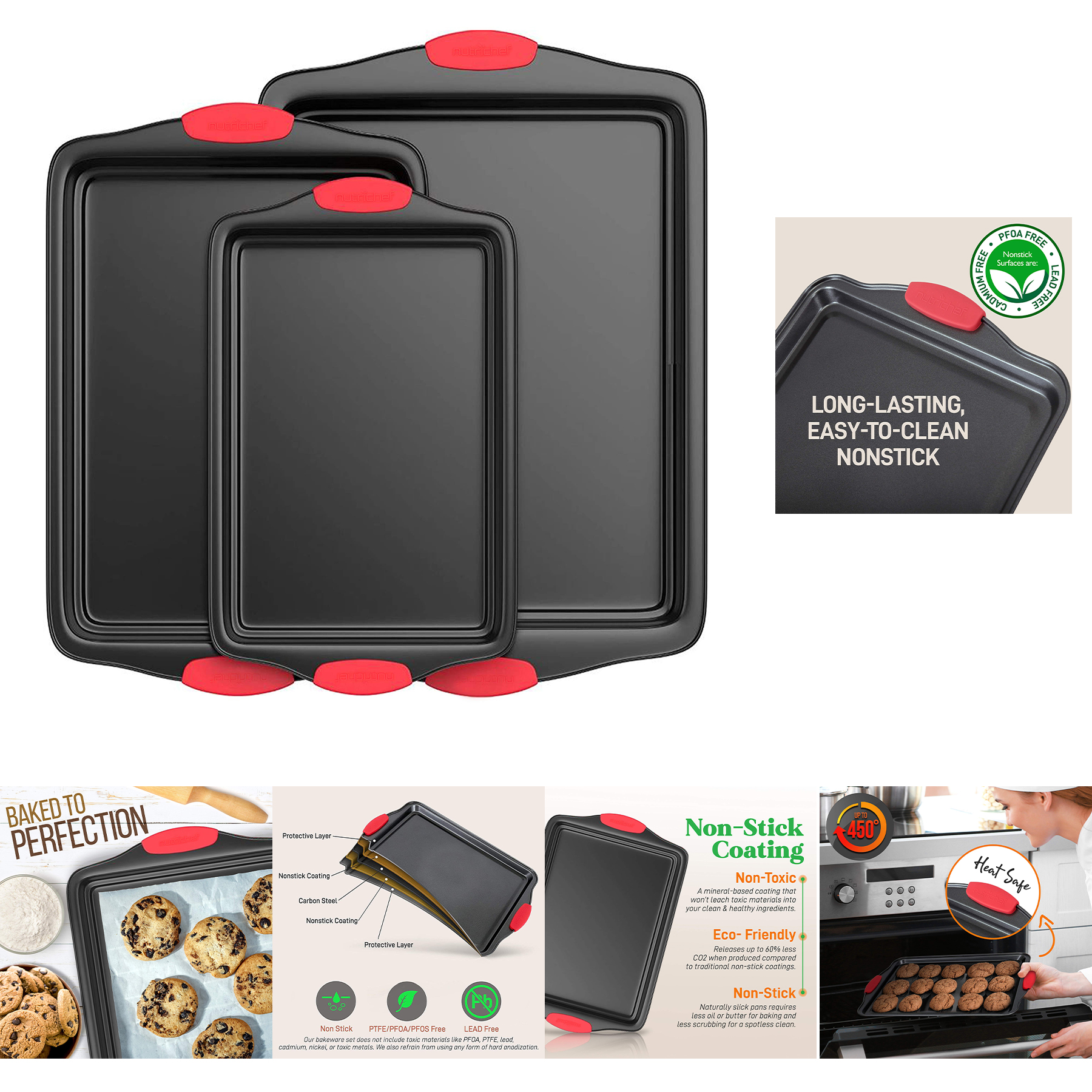 3 piece Non-Stick Kitchen Oven Baking Pans 2