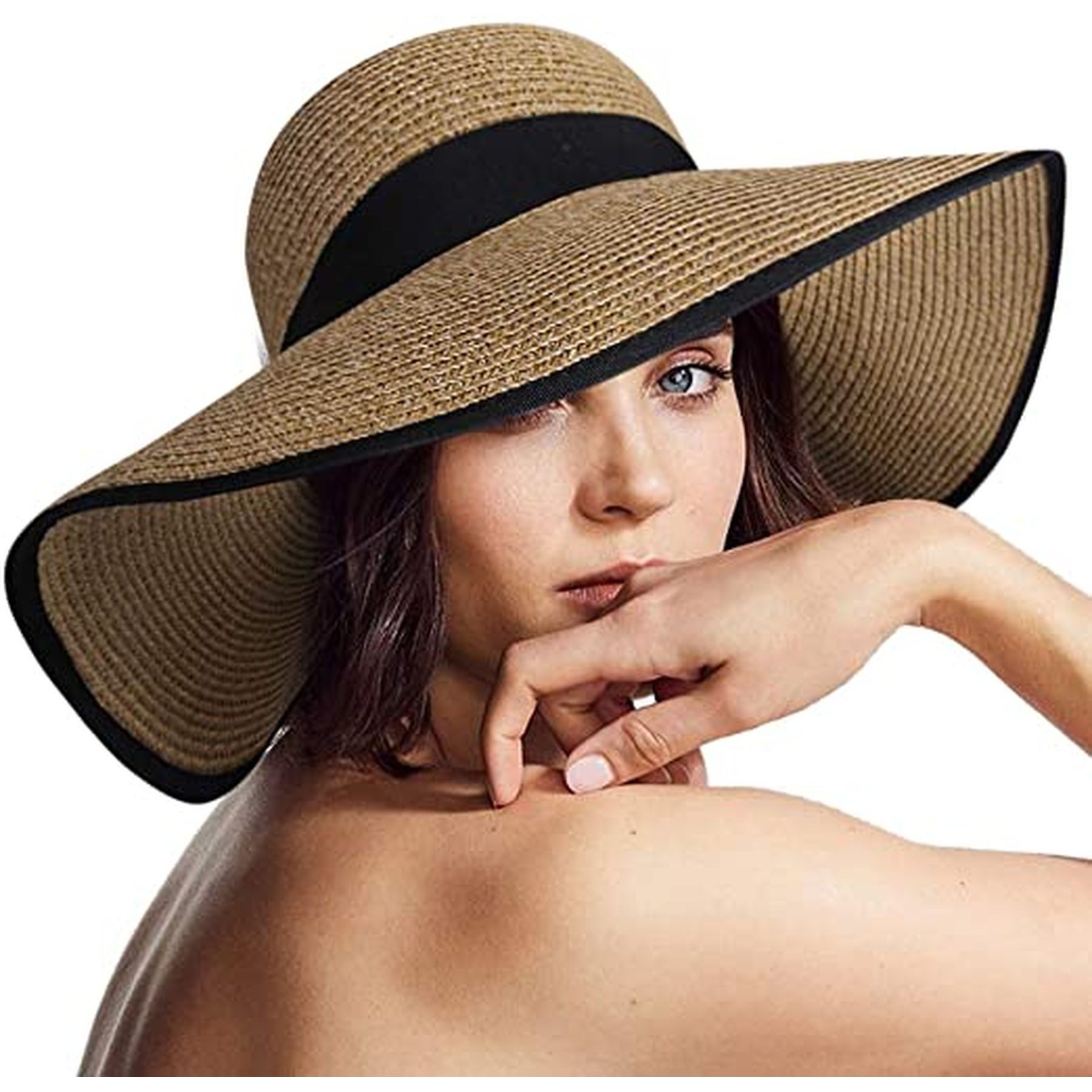Wide Brim Sun Straw Hat Roll Up Floppy Beach Hats 1