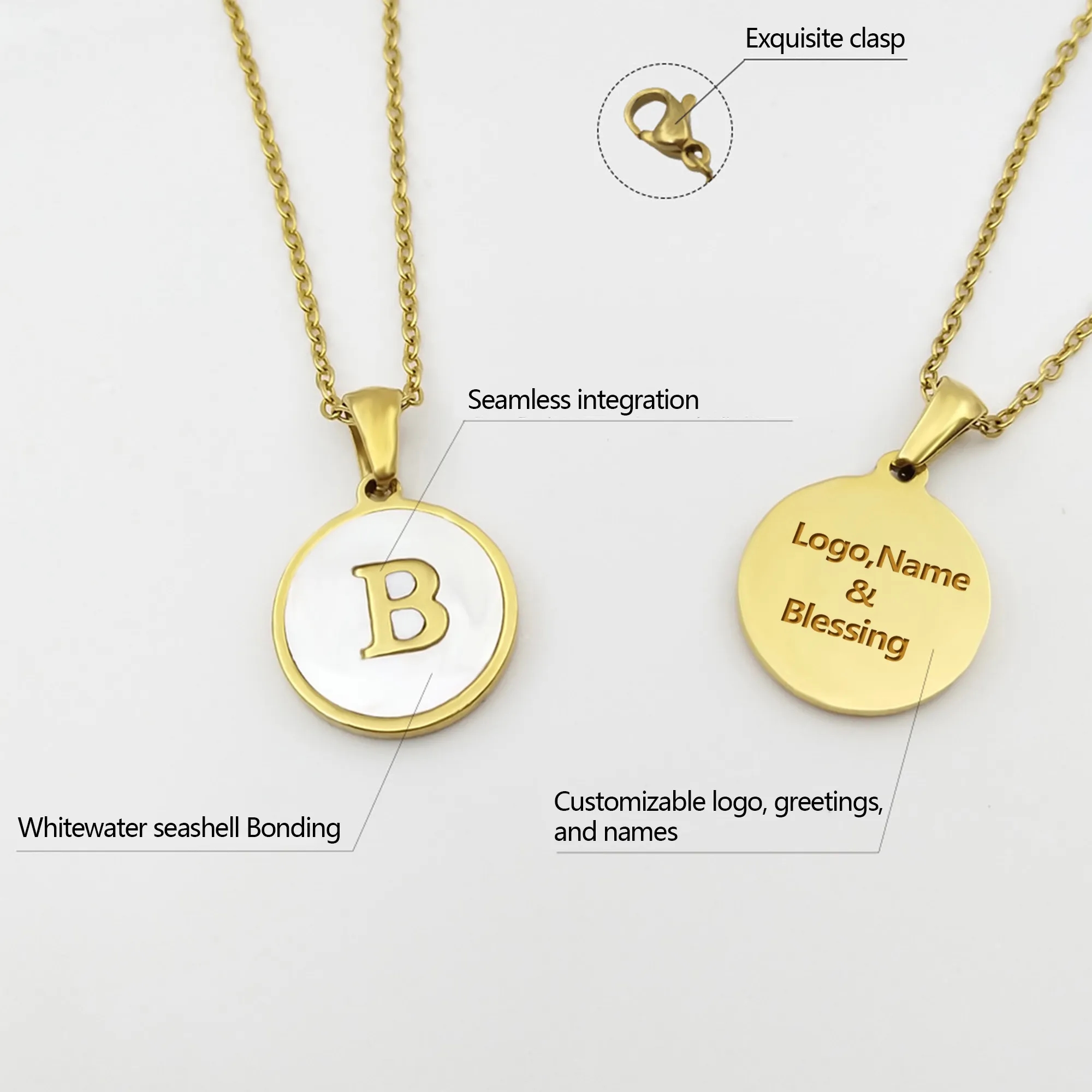 Gold Stainless Steel Letter Pendant Necklace 5