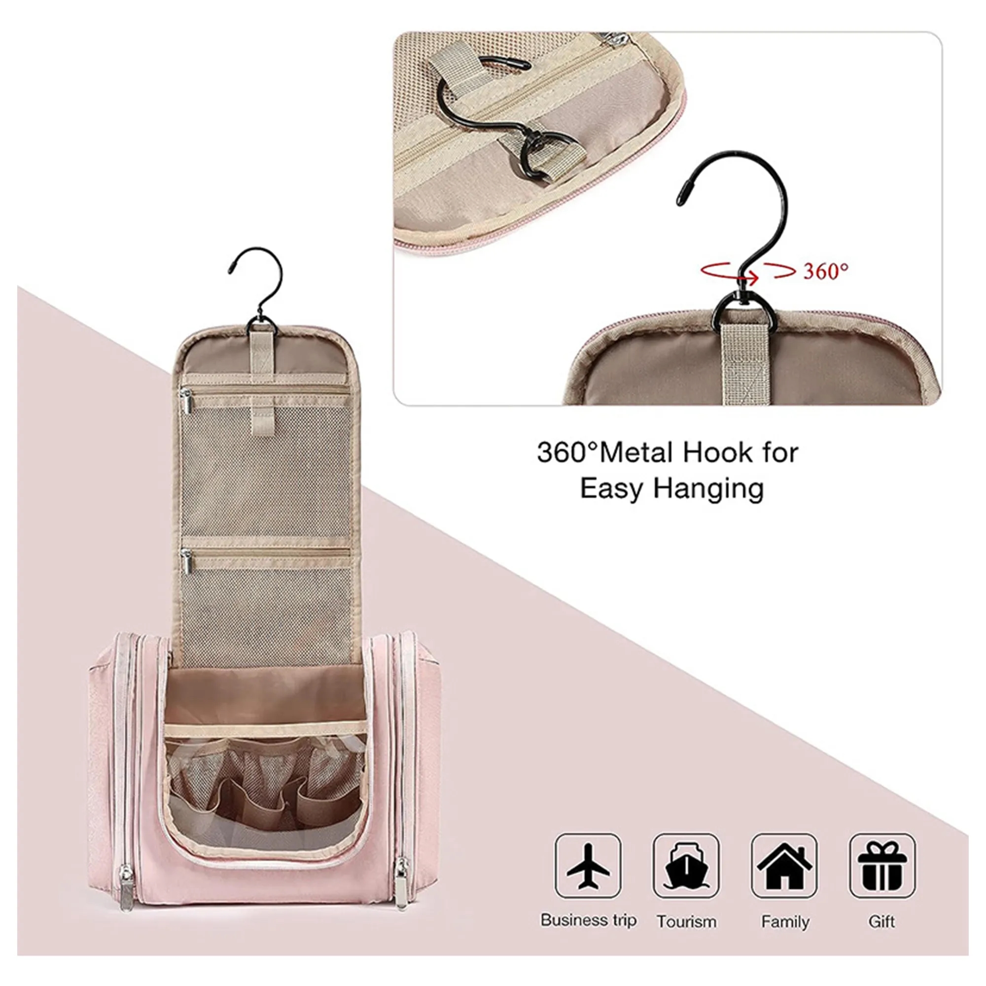 Travel Toiletry Organizer Bag With Hanging Hook 3