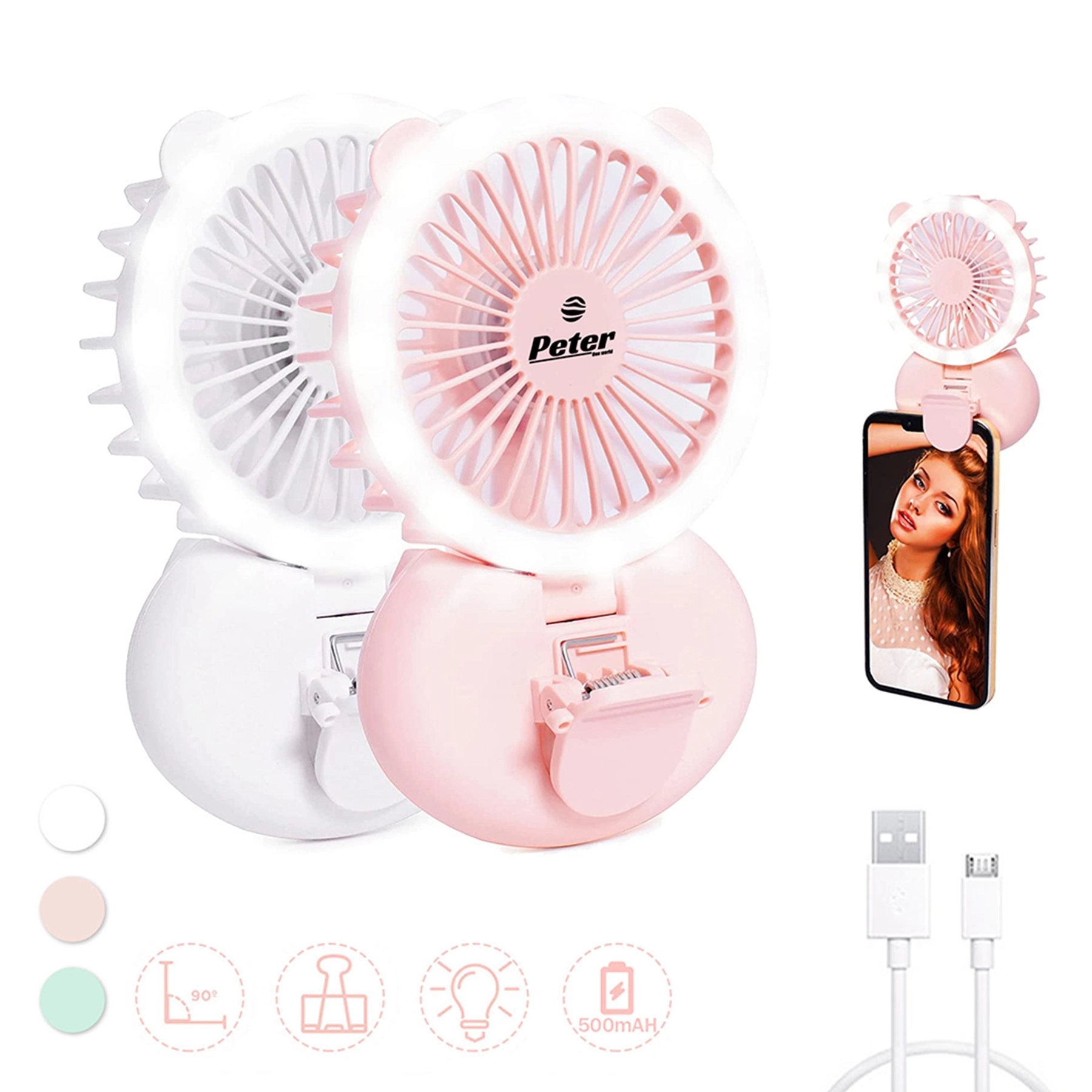 Handheld Mini Fan With Selfie Ring Light 2