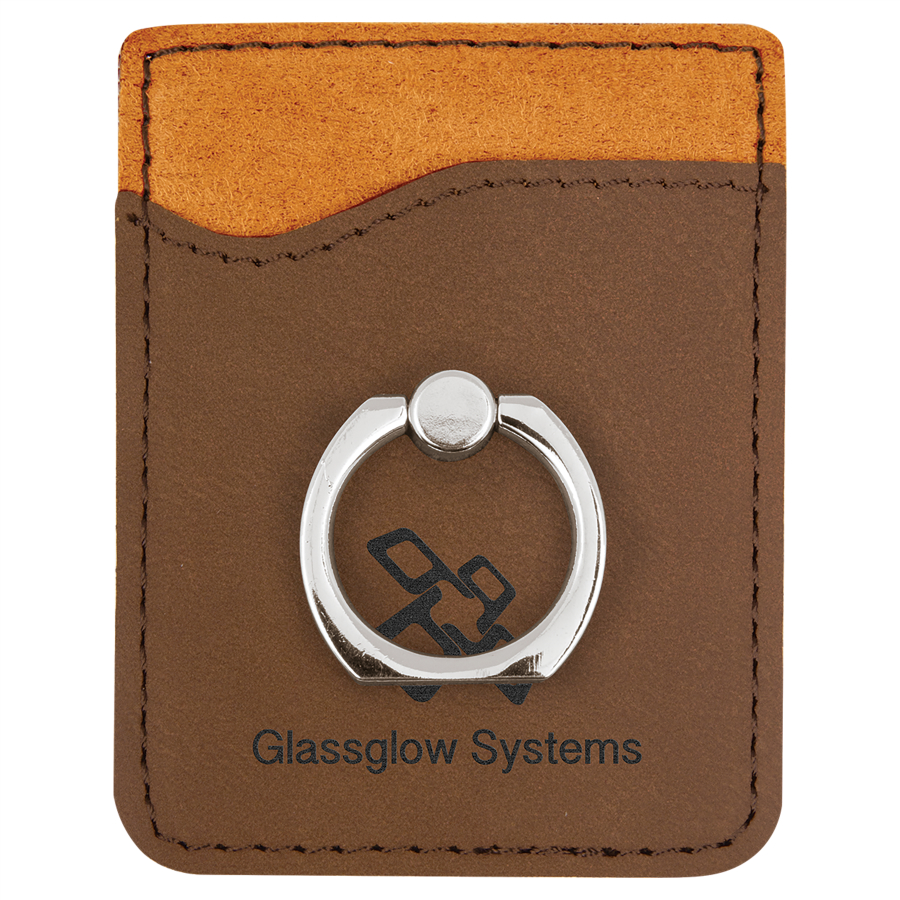Dark Brown Leatherette Phone Wallet with Silver Ring 2