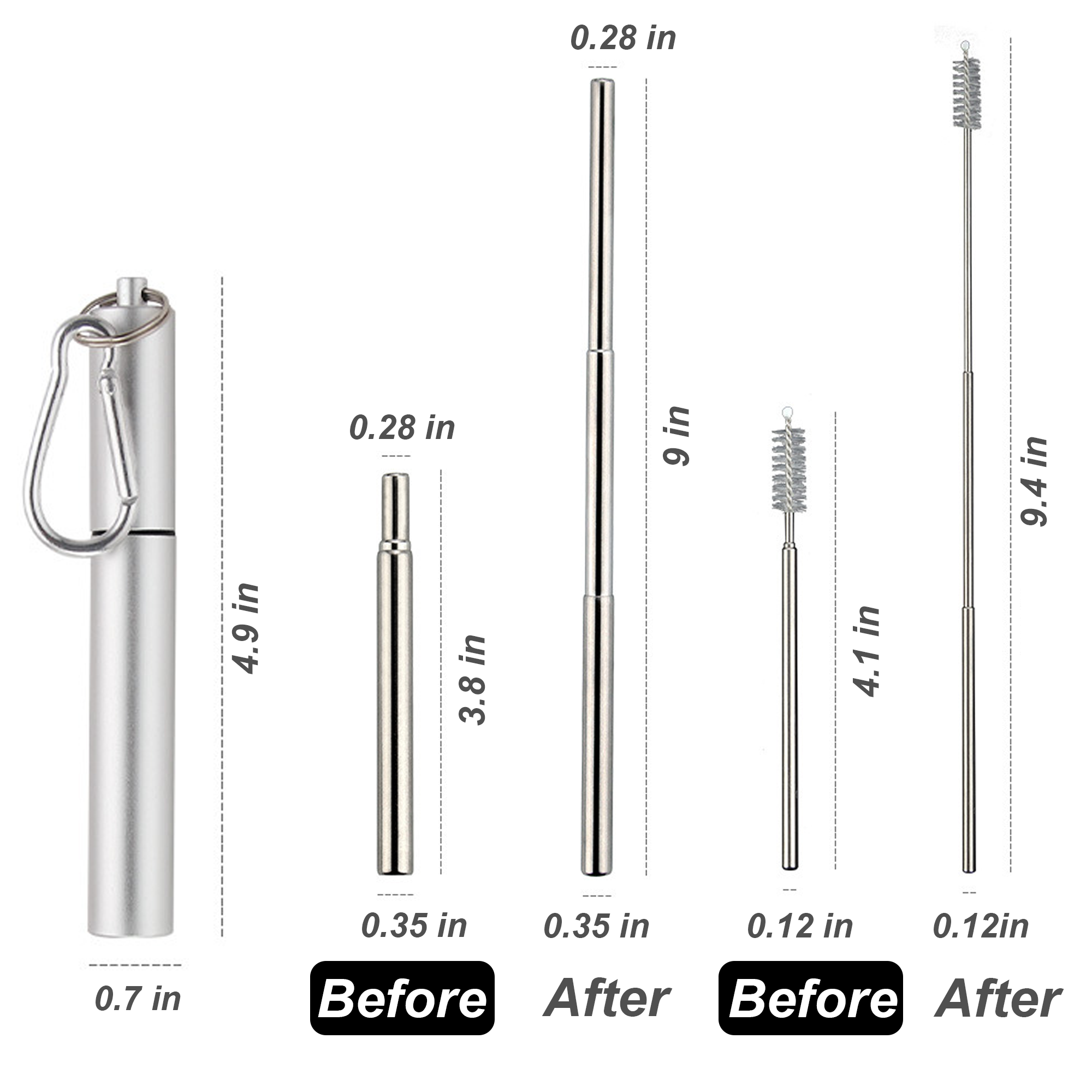 Stainless Steel Drinking Travel Telescopic Straw 2