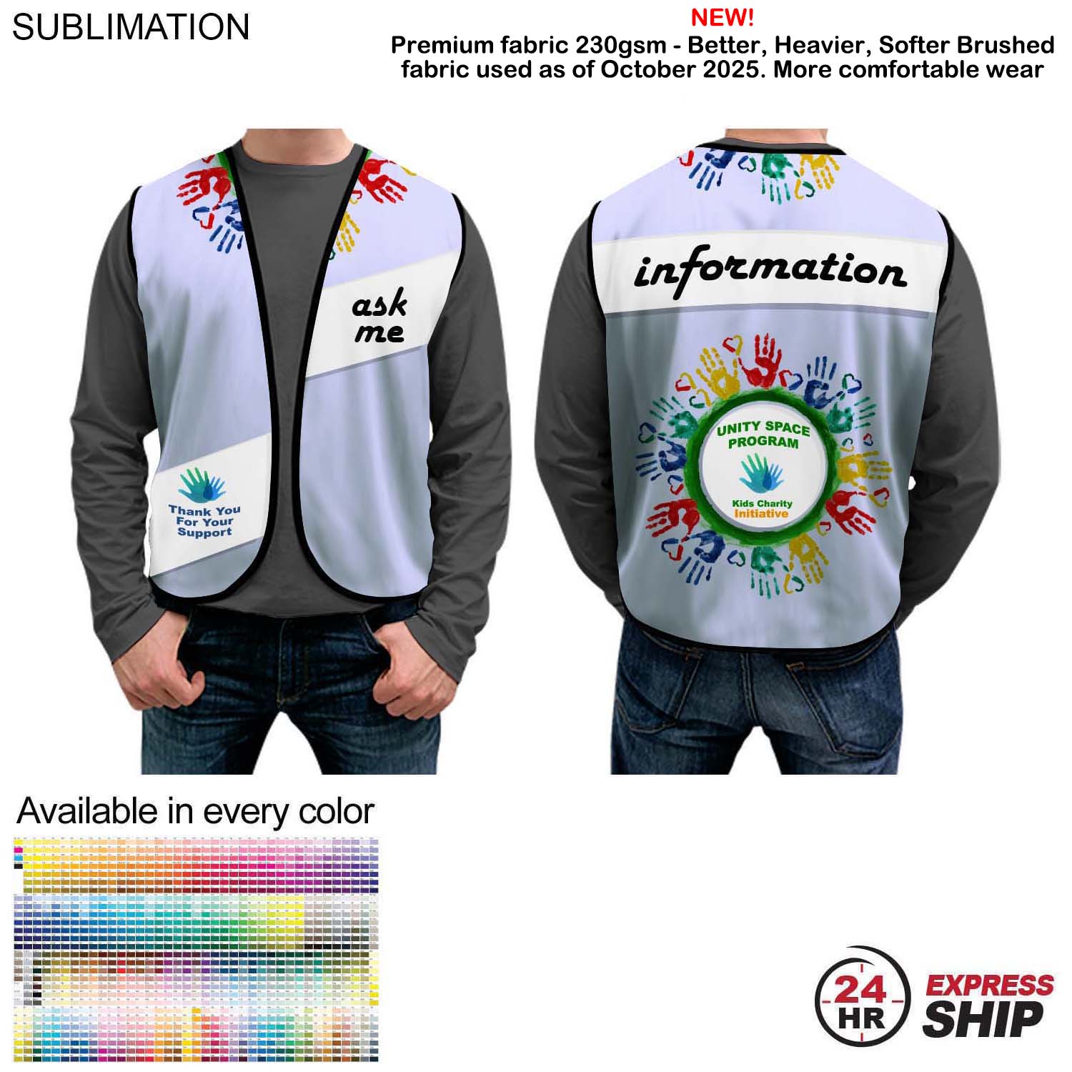 24 Hr Express Ship - Domestic Made Poplin Vest, Fully Sublimated front and back, Uniform Vest 7