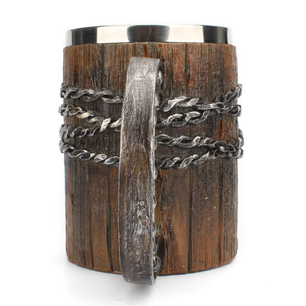 Simulation Horseshoe Handle Chain Wooden Barrel Style Beer Mug 7