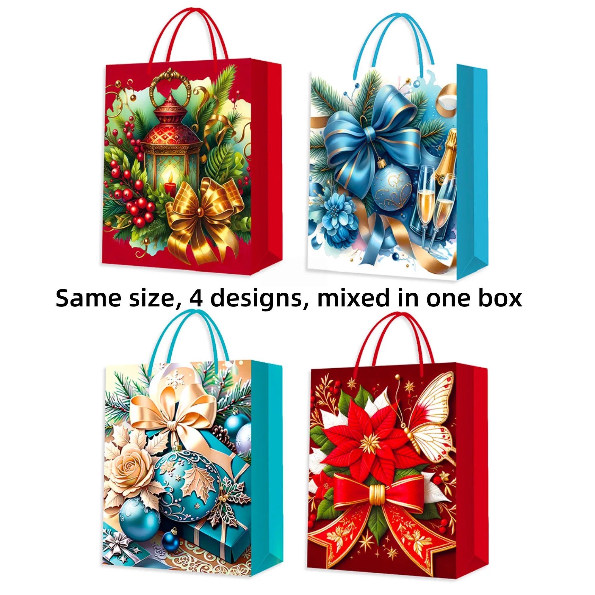 Christmas Gift Bag - Golden Floral Design For Holidays 6