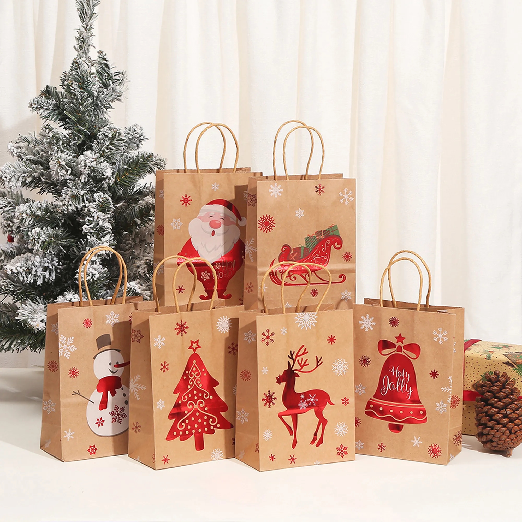 Christmas Kraft Paper Tote Bag (For Holiday Gifts) 5