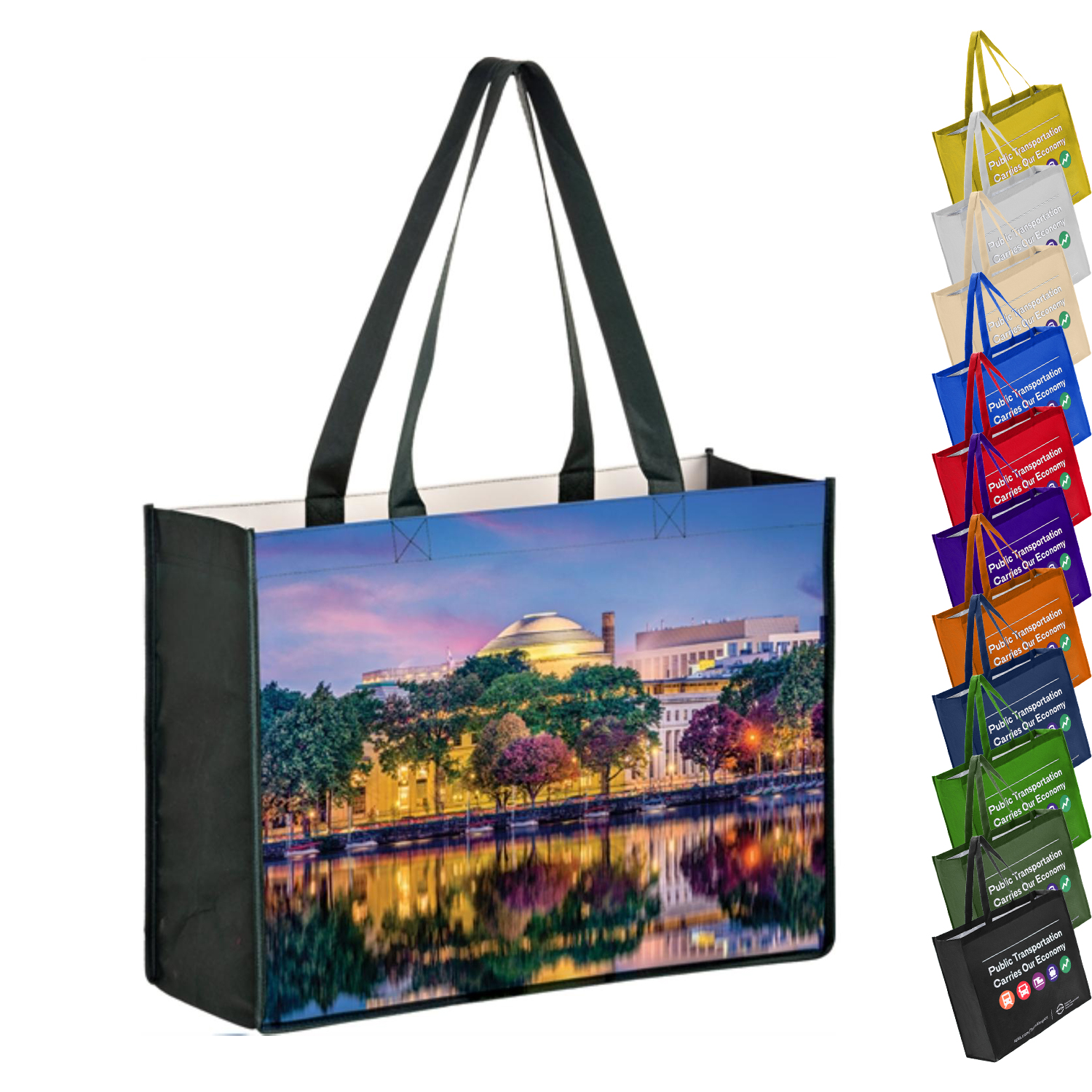 Sublimated PET Non-Woven Grocery Tote Bag w/ Gusset - 2 Sided (18" x 16" x 5") 1