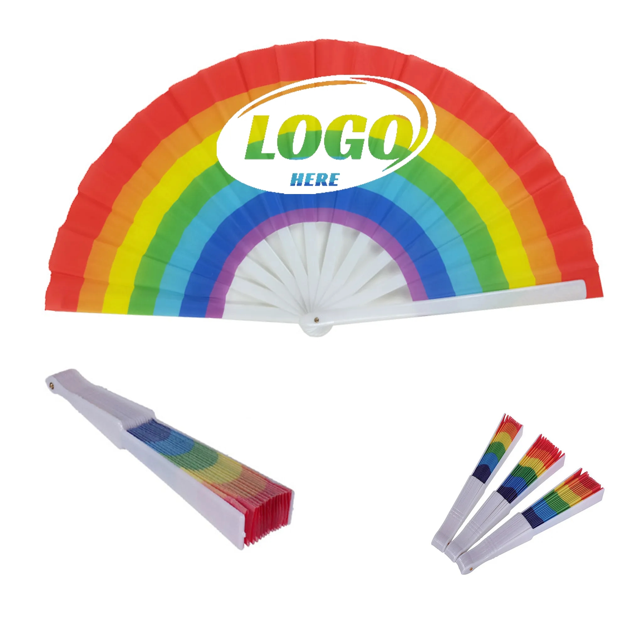 9" Large Rainbow Folding Fabric Hand Fan 2