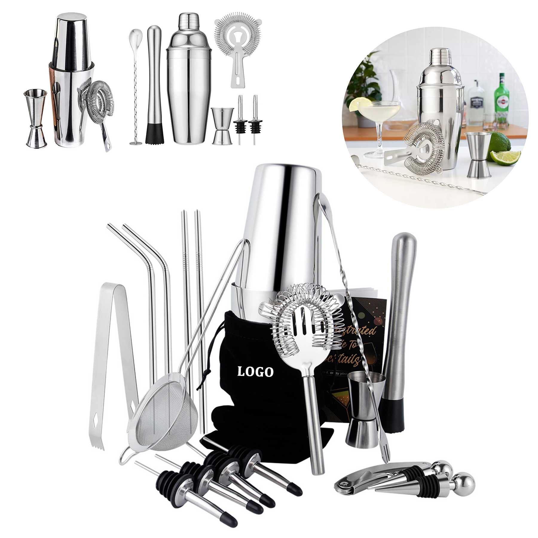 Stainless Steel Bartender Cocktail Shaker Kit Set 3