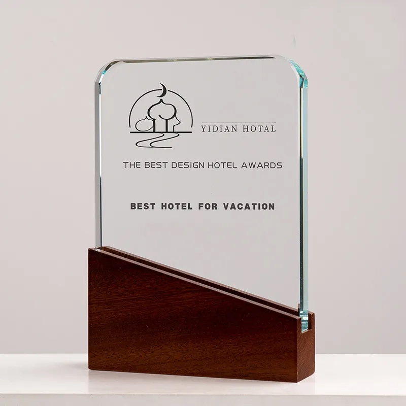 Square Crystal Awards with Wooden Base 12