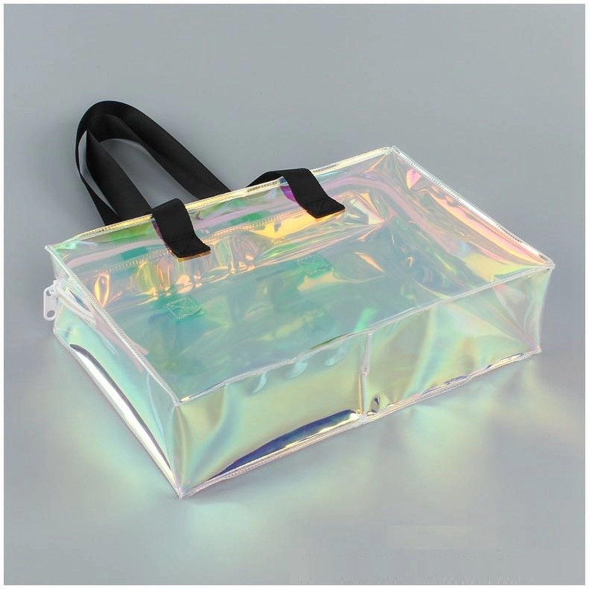 Holographic Rainbow Shopping Bag With Zipper (10X4X8 In) 4