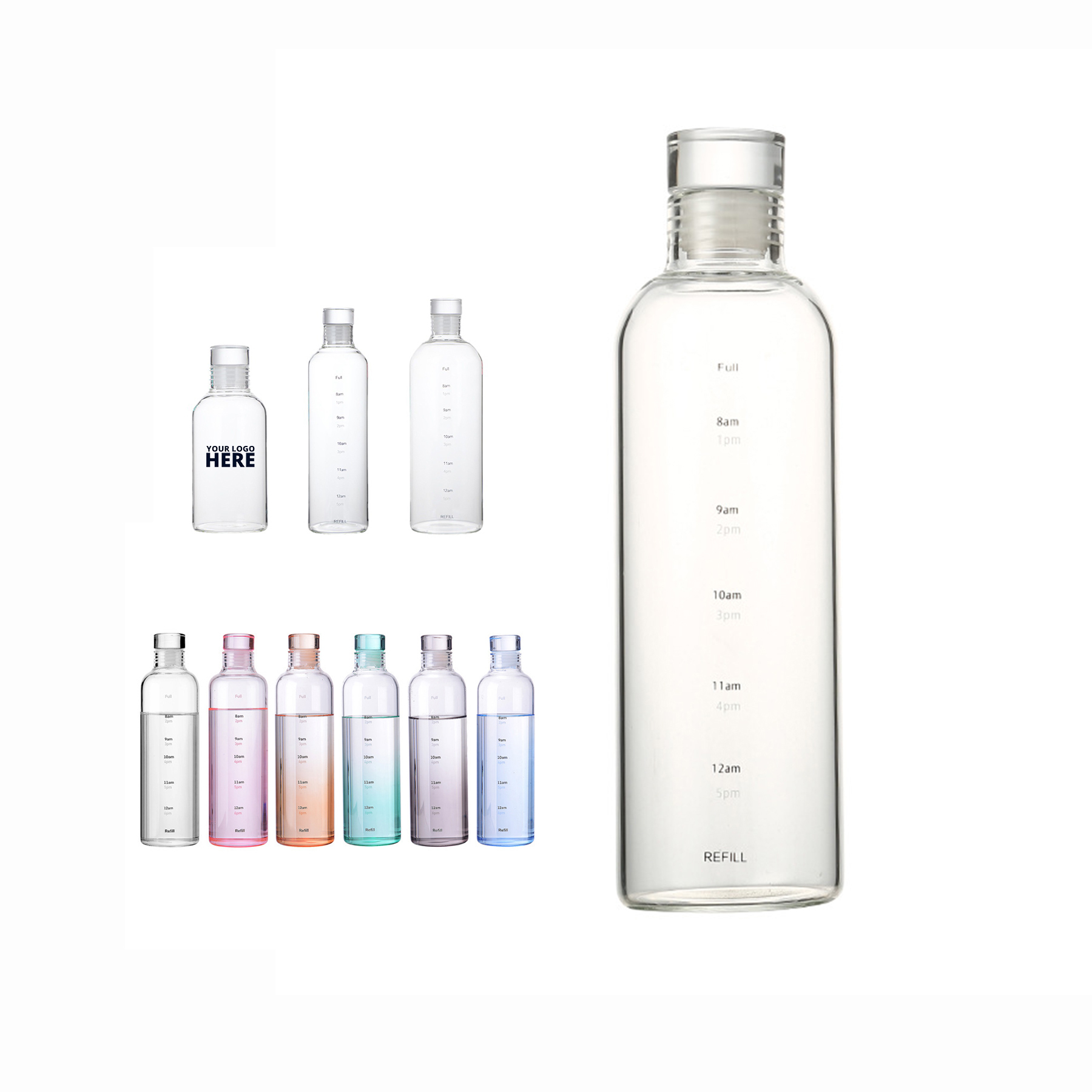 Glass Water Bottle With Time Marker 2