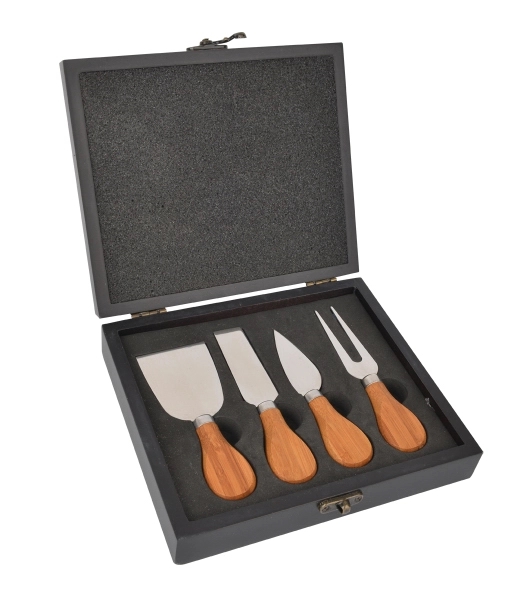 Gourmet four piece cheese knife set with wood case 5