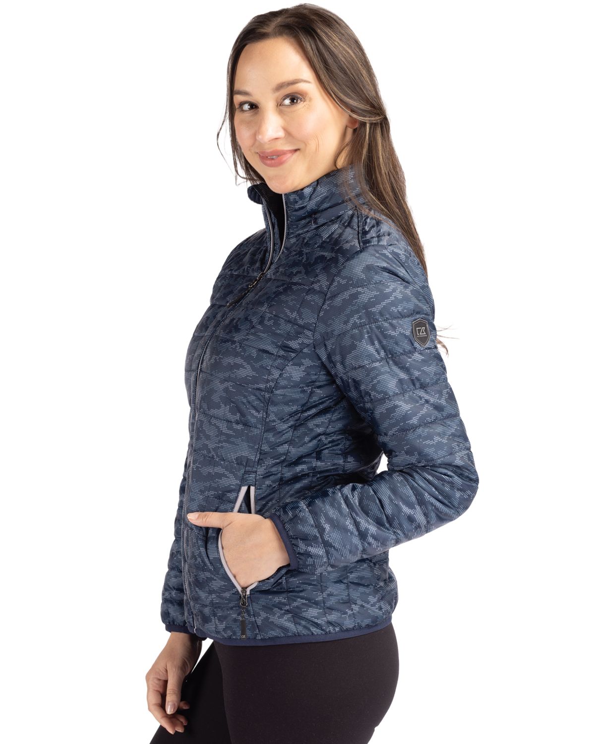 Cutter & Buck Rainier Recycled Insulated Printed Puffer Womens Full Zip Jacket 29