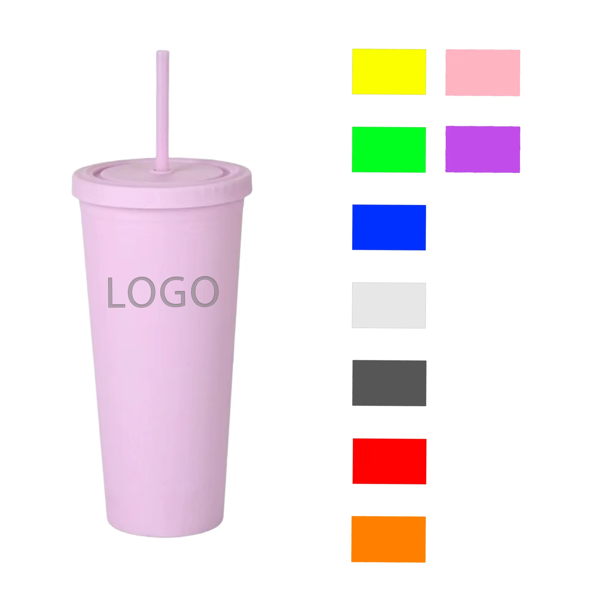 MOQ 50 Pcs 24oz Plastic Straw Cup