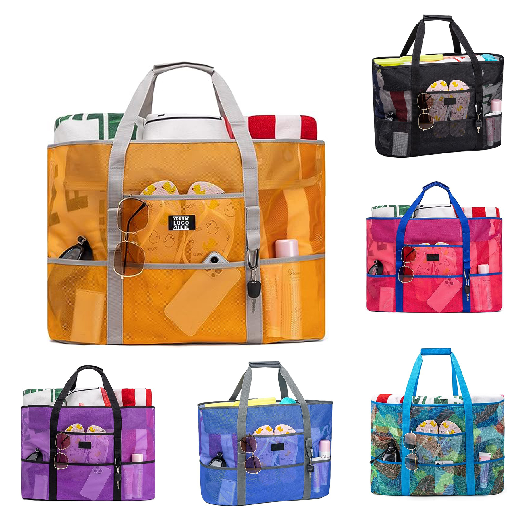 Zipper Waterproof Lightweight Tote 9 Pockets Extra Large Mesh Beach Bag 2