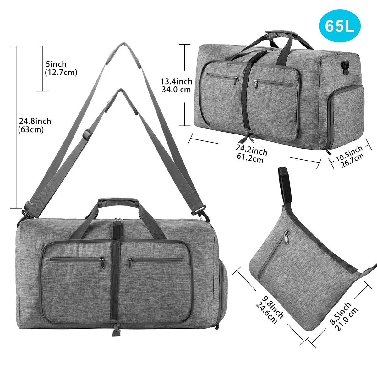 65L In Stock Custom Foldable Travel Duffle Overnight Bag 9