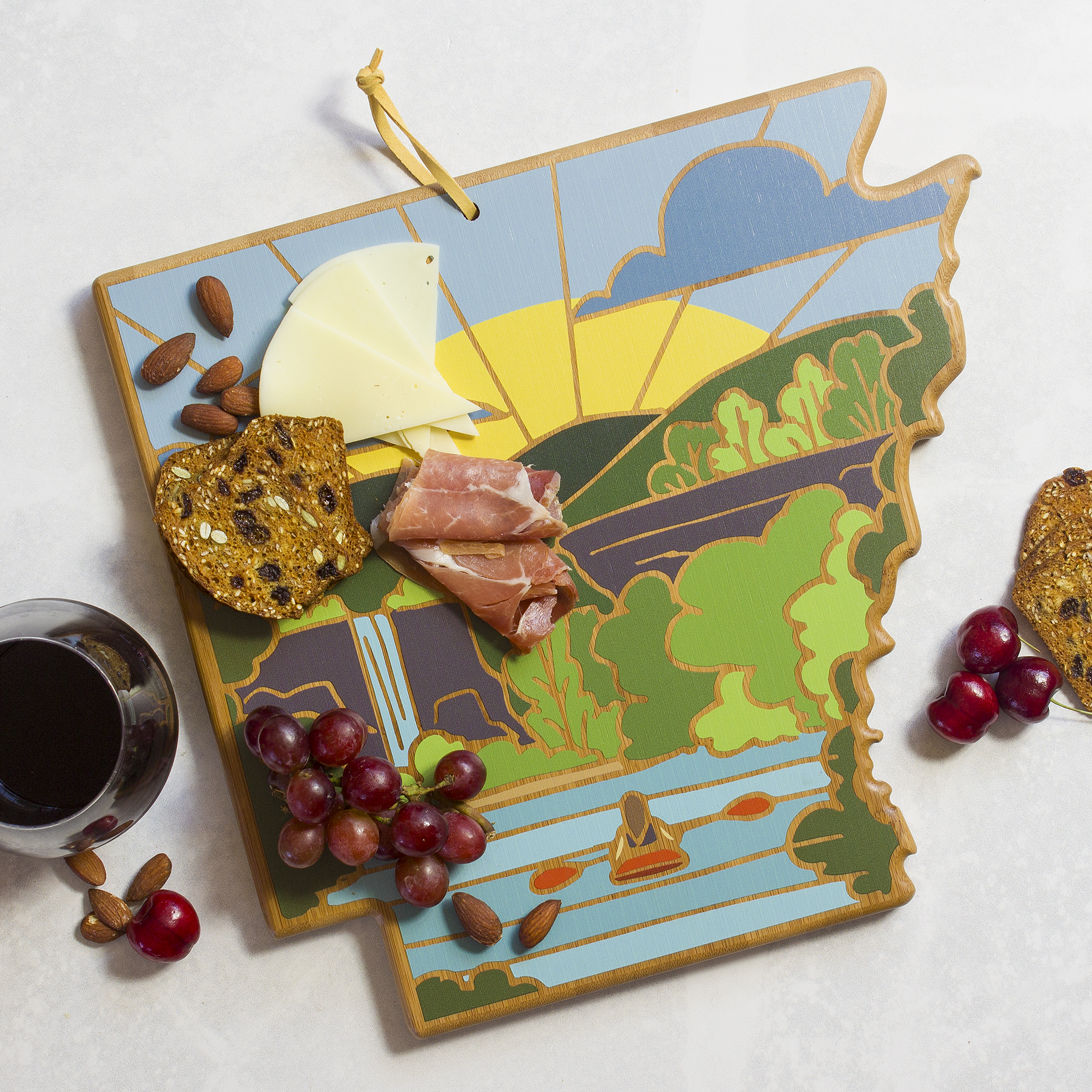 Arkansas State Shaped Serving and Cutting Board with Artwork by Summer Stokes 2