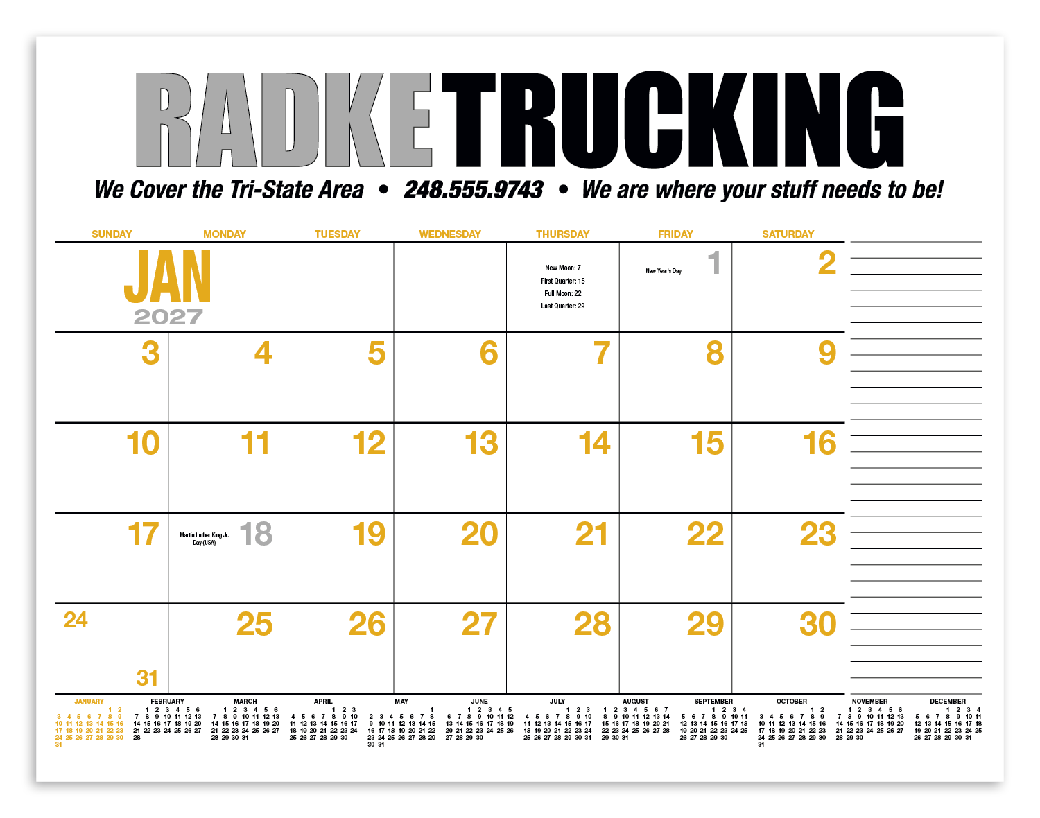 HotLine® Products 13-Month Desk Pad Calendar 39