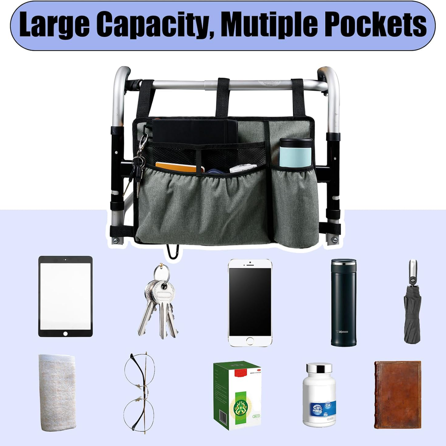 Multi-Pocket Walker Bag with Cup Holder 6