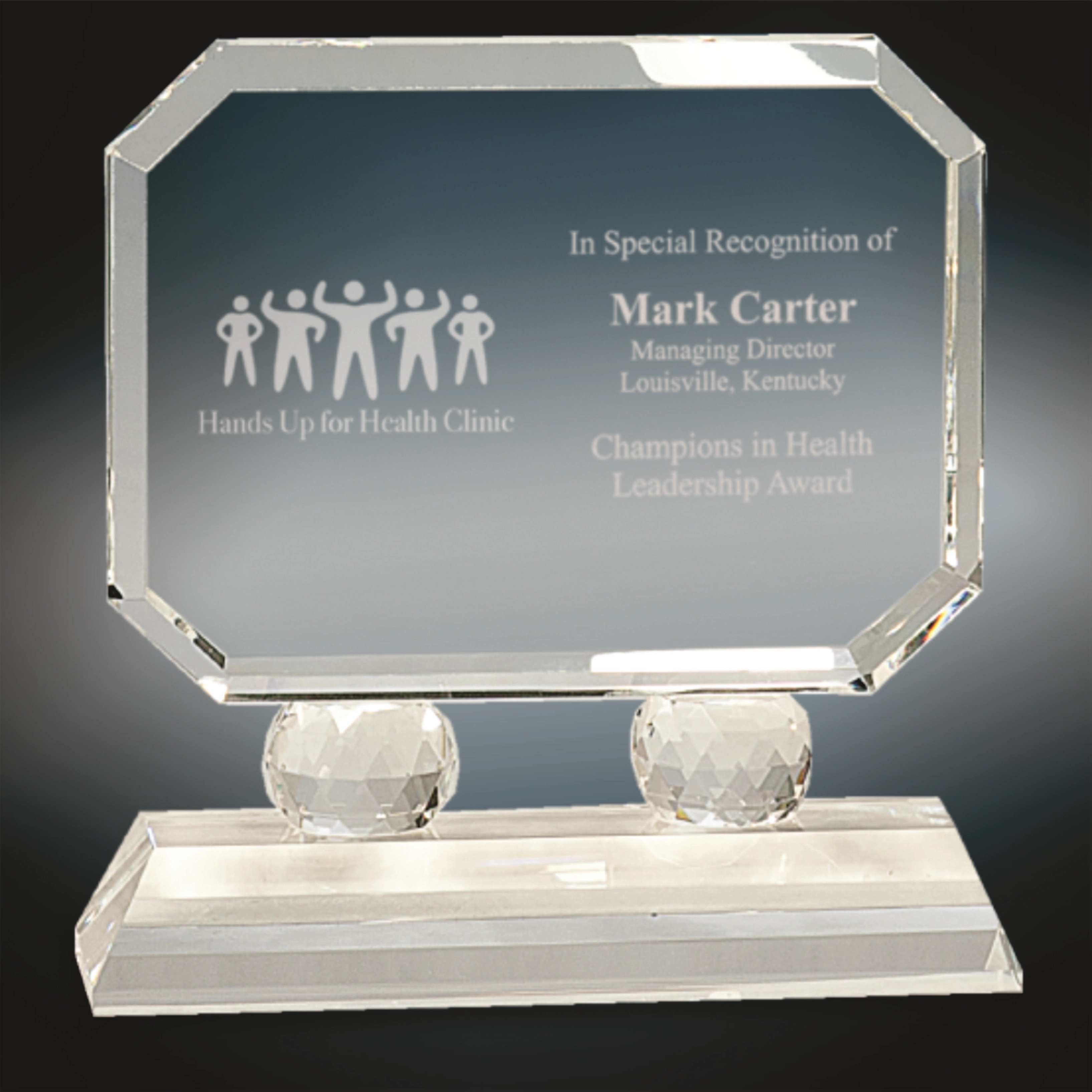 Rectangle Optic Crystal Award on Clear Pedestal Base 2