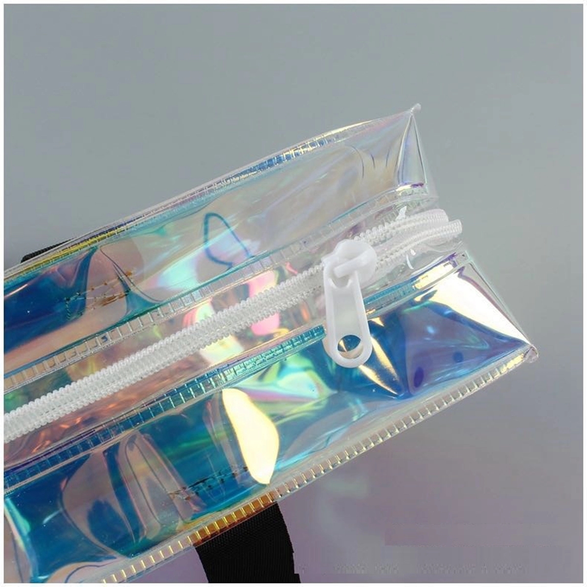 Holographic Rainbow Shopping Bag With Zipper (10X4X8 In) 2