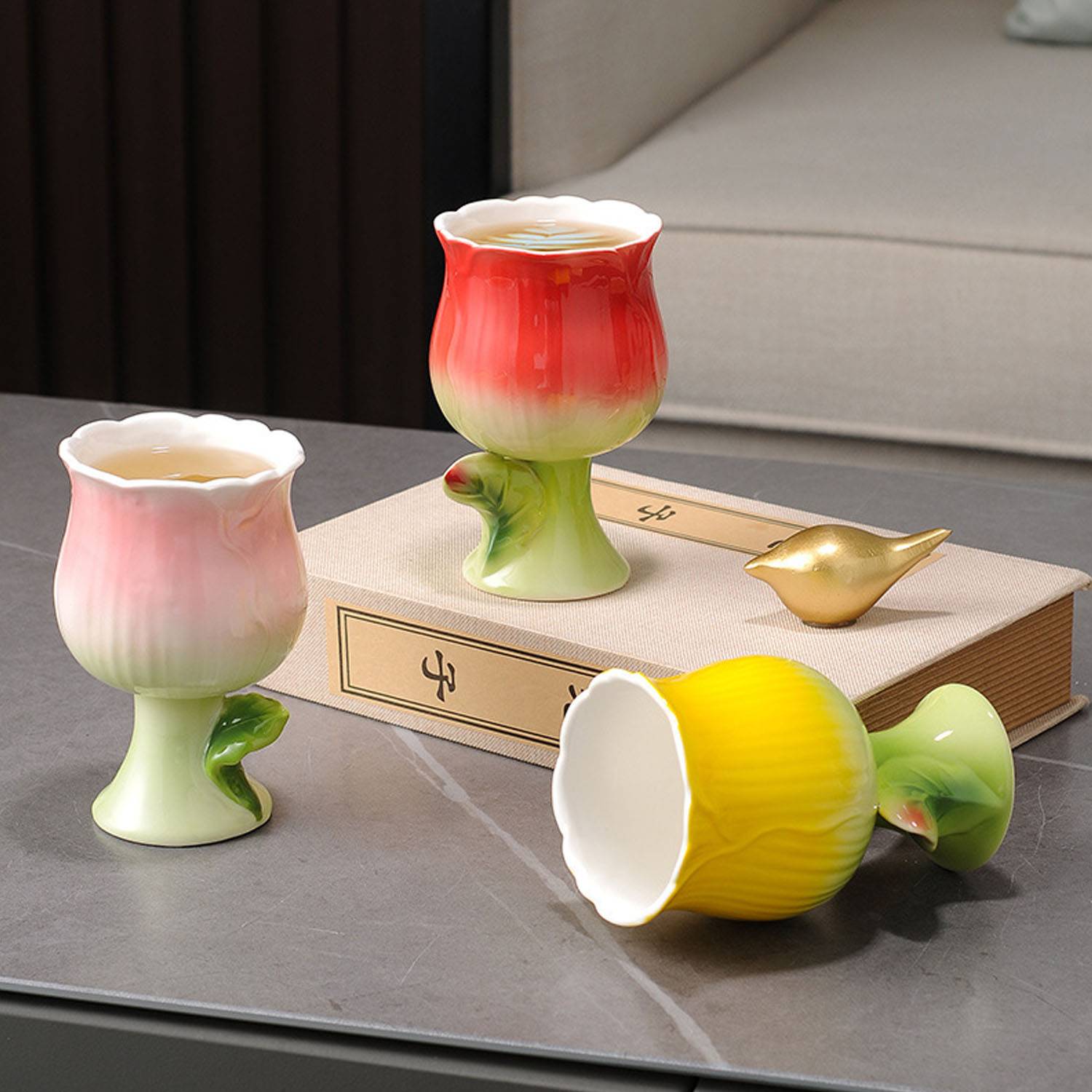 Flower Vintage Wine Goblet Ceremic Glasses 5