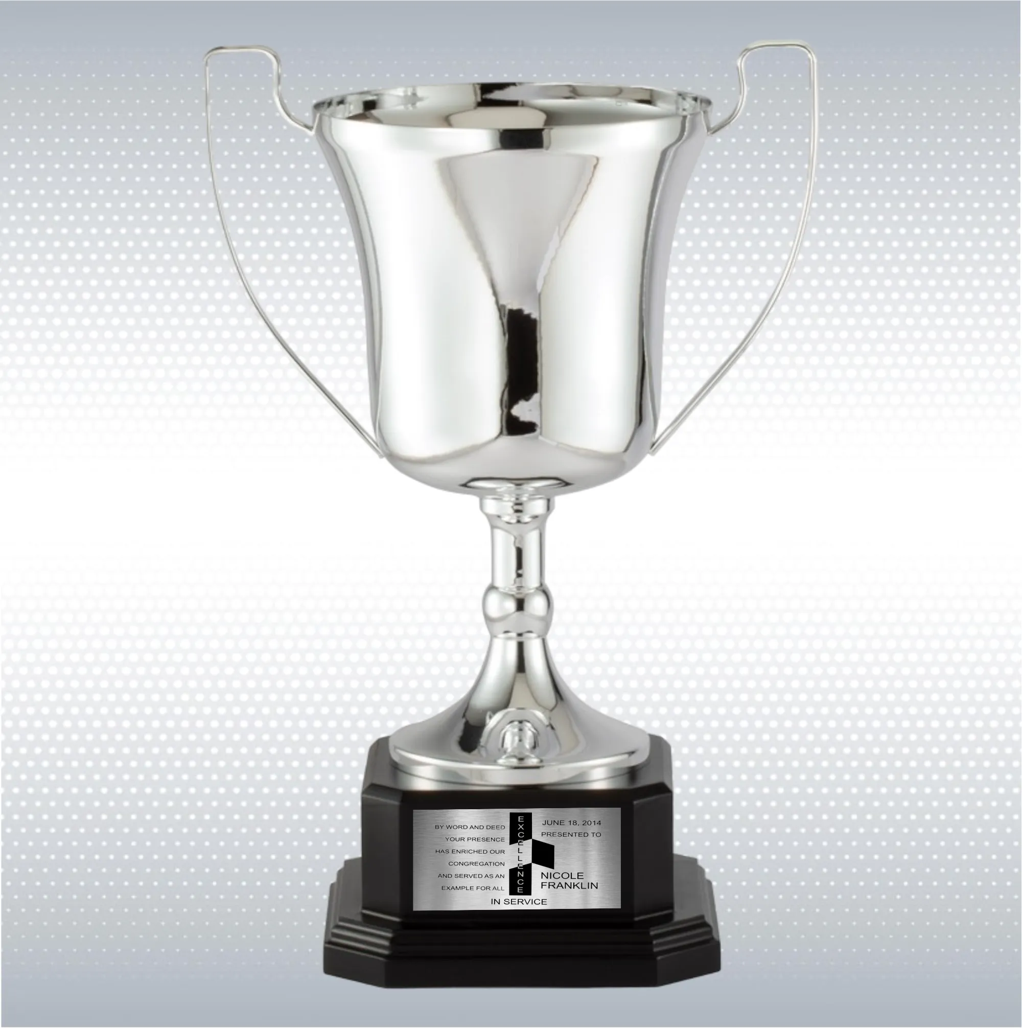 Gold or Silver Full Metal Cup Trophy On Ebony Wood Base 2