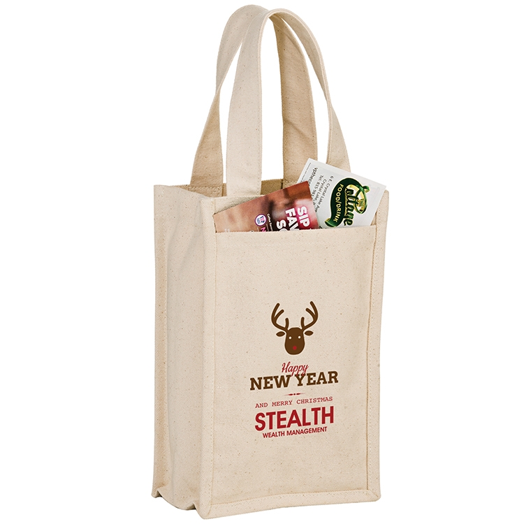 Heavyweight Cotton Canvas 2 Bottle Wine Bag, custom tote bag with logo imprint 1