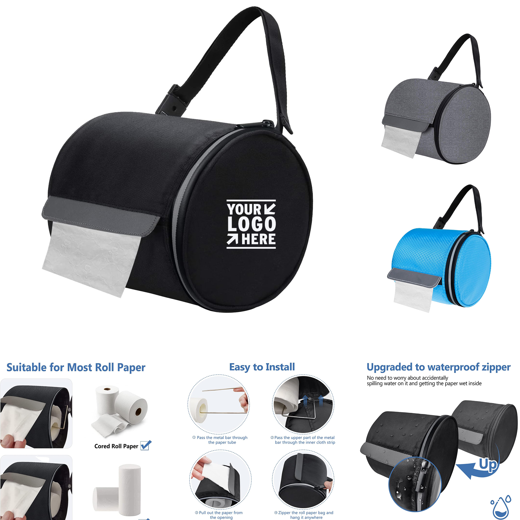 Hanging Toilet Paper Holder Waterproof Tissue Holder Portable Adjustable Foldable Roll Storage Bag