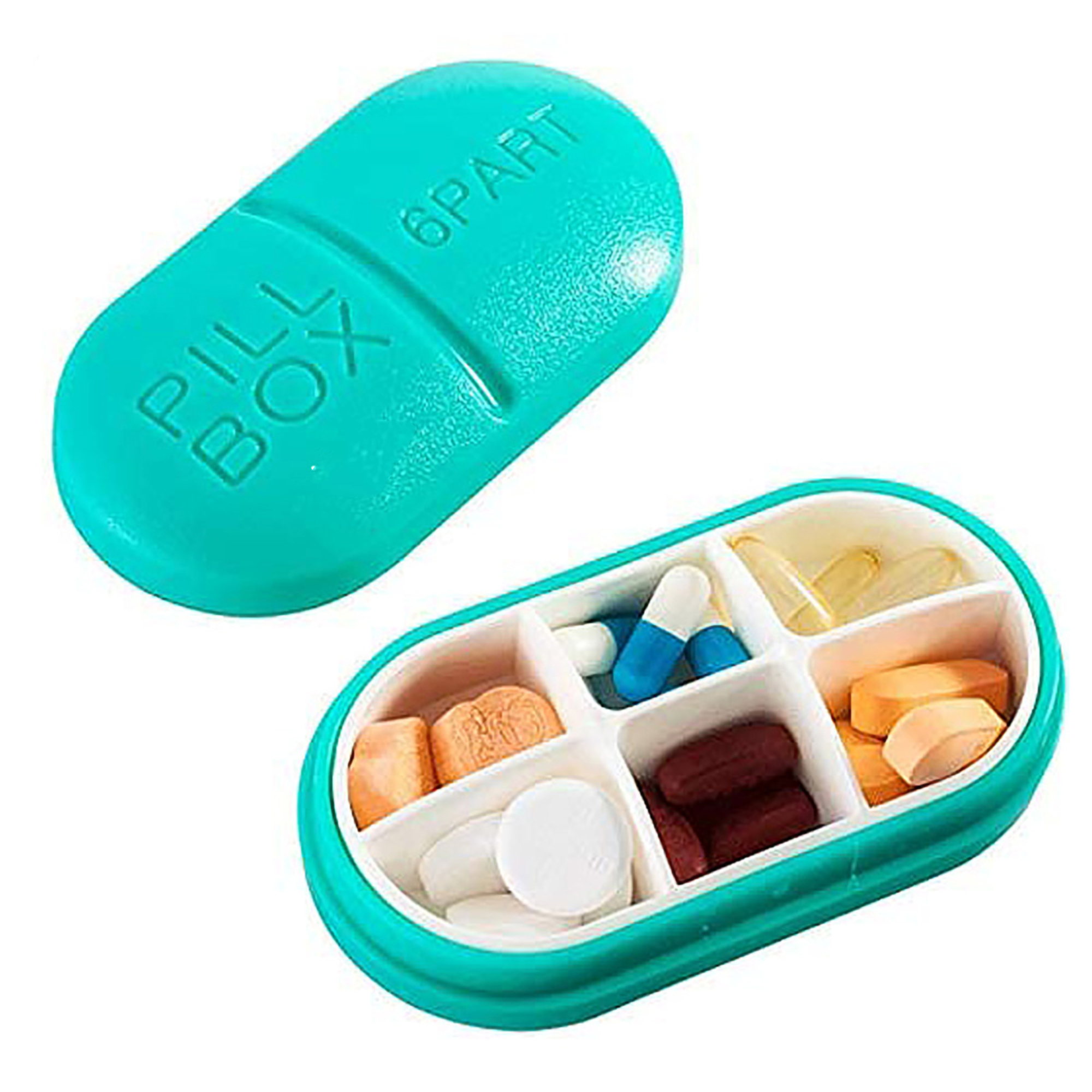 6-Compartment Plastic Oval Pill Organizer Box 2