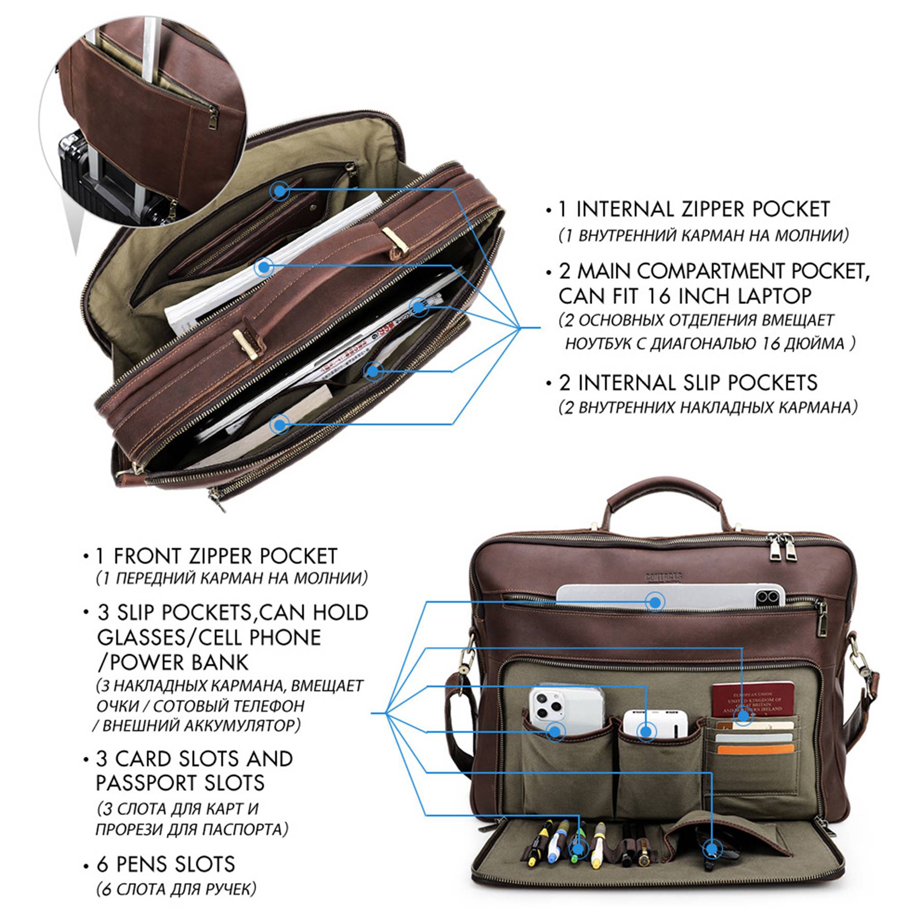 Genuine Leather lightweight Laptop Messenger Sleeves/Cases 5