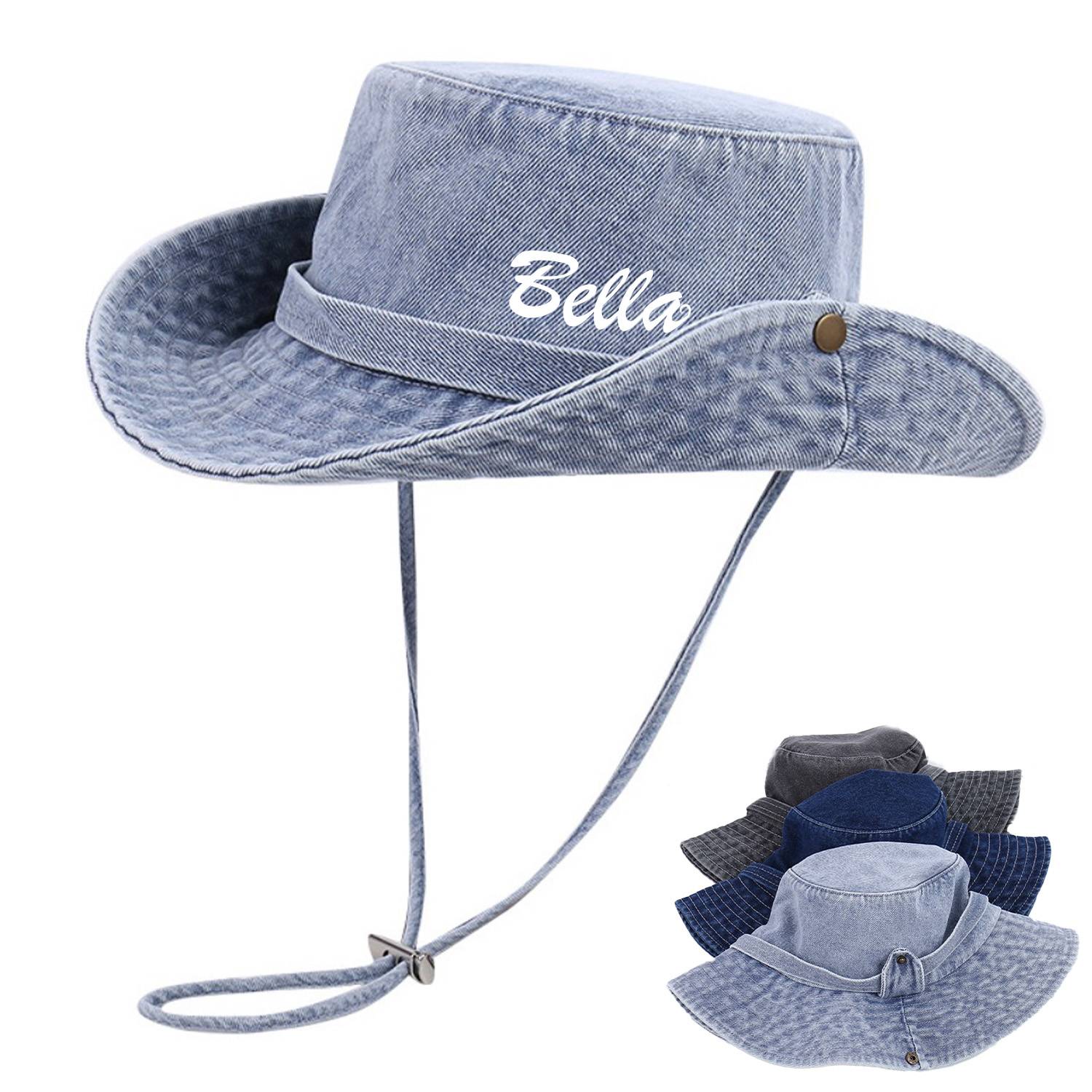 Women Cotton Travel Denim Bucket Hat 11