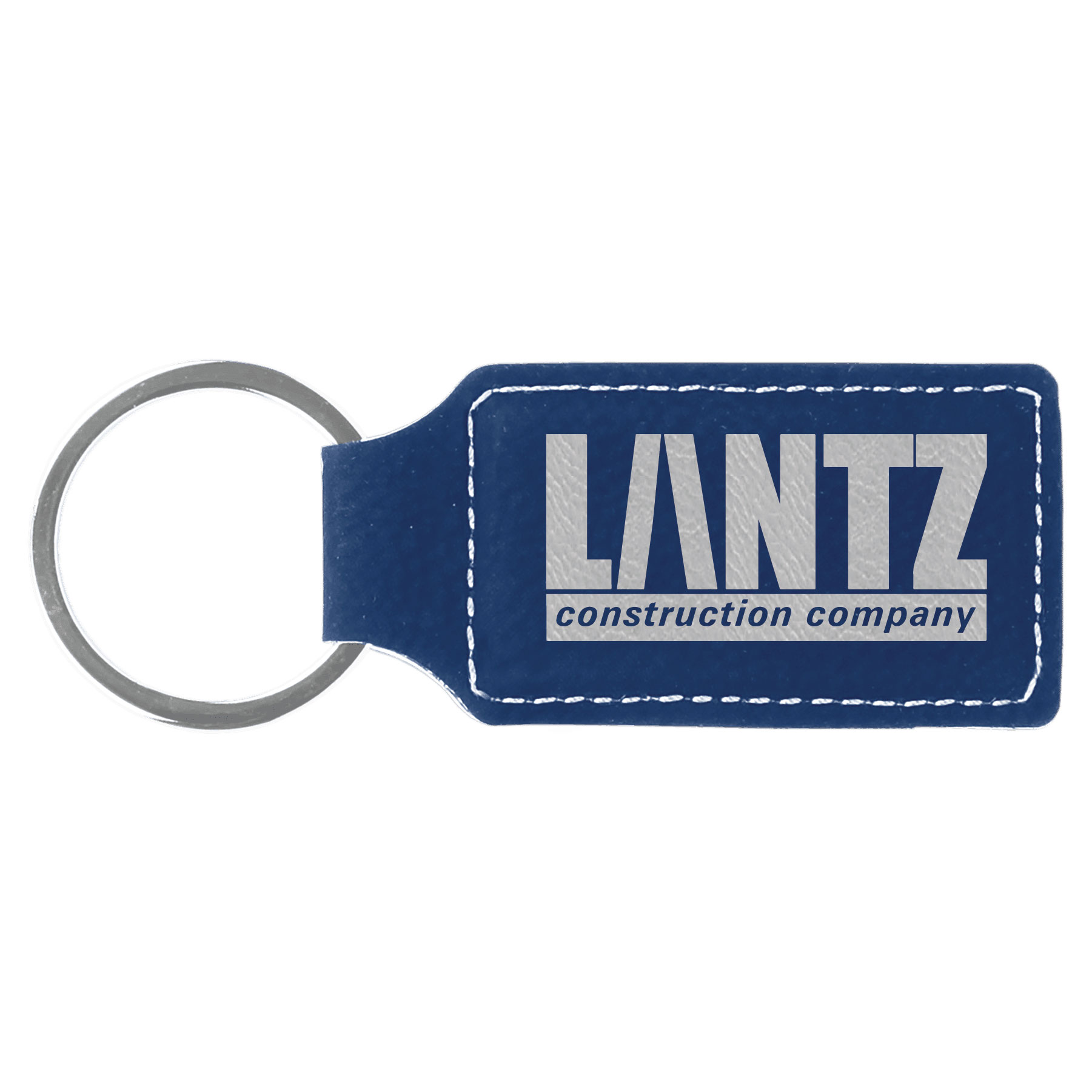 Blue/Silver Laserable Leatherette Rectangle Keychain