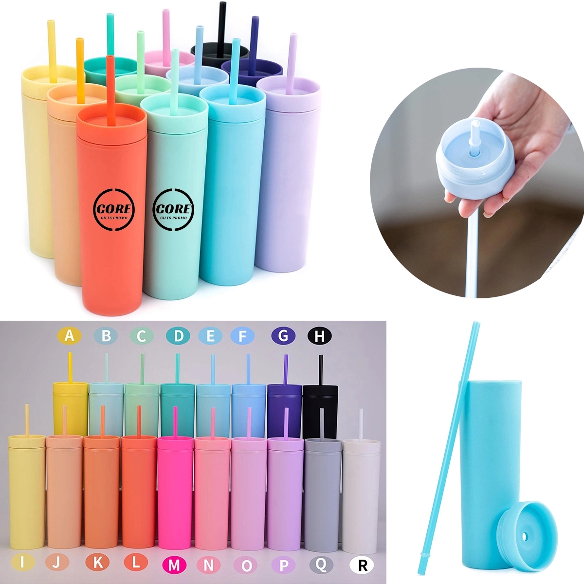 16 Oz.Skinny Tumbler With Straws 2