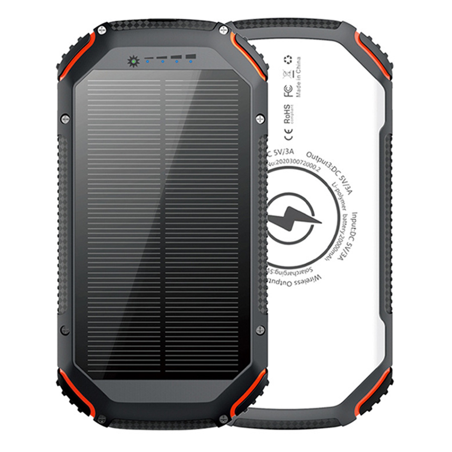 Wireless Charging 3-Output Solar Power Bank Flashlight 3