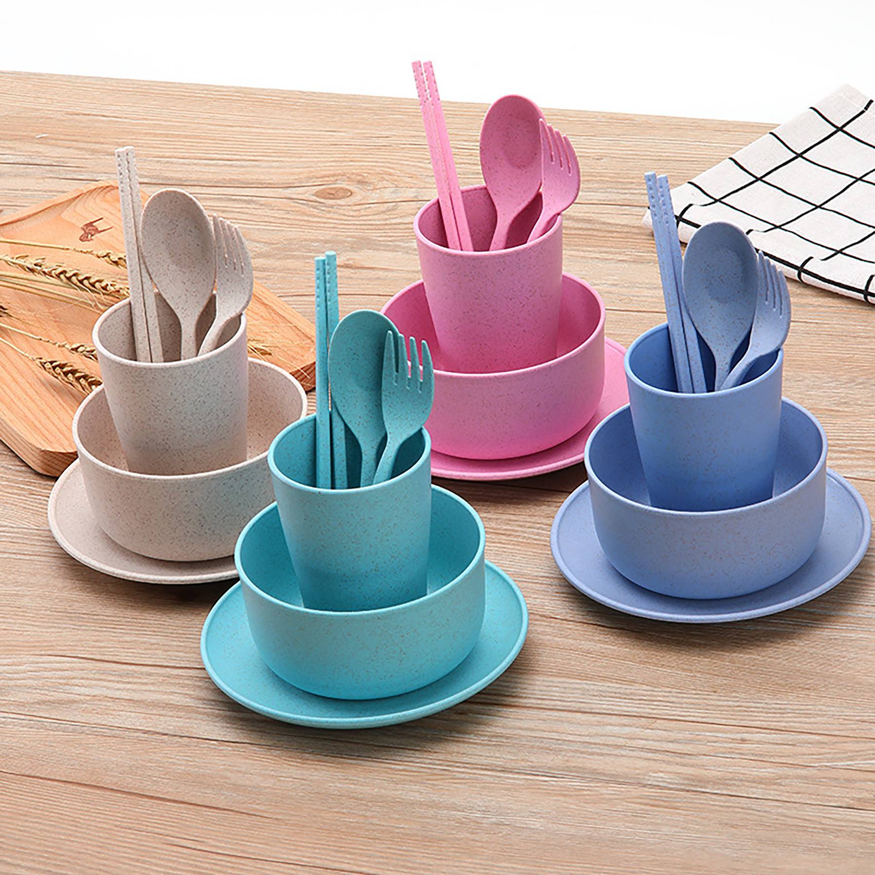 Biodegradable Wheat Straw Cups Bowl Plates Dinnerware Sets 3
