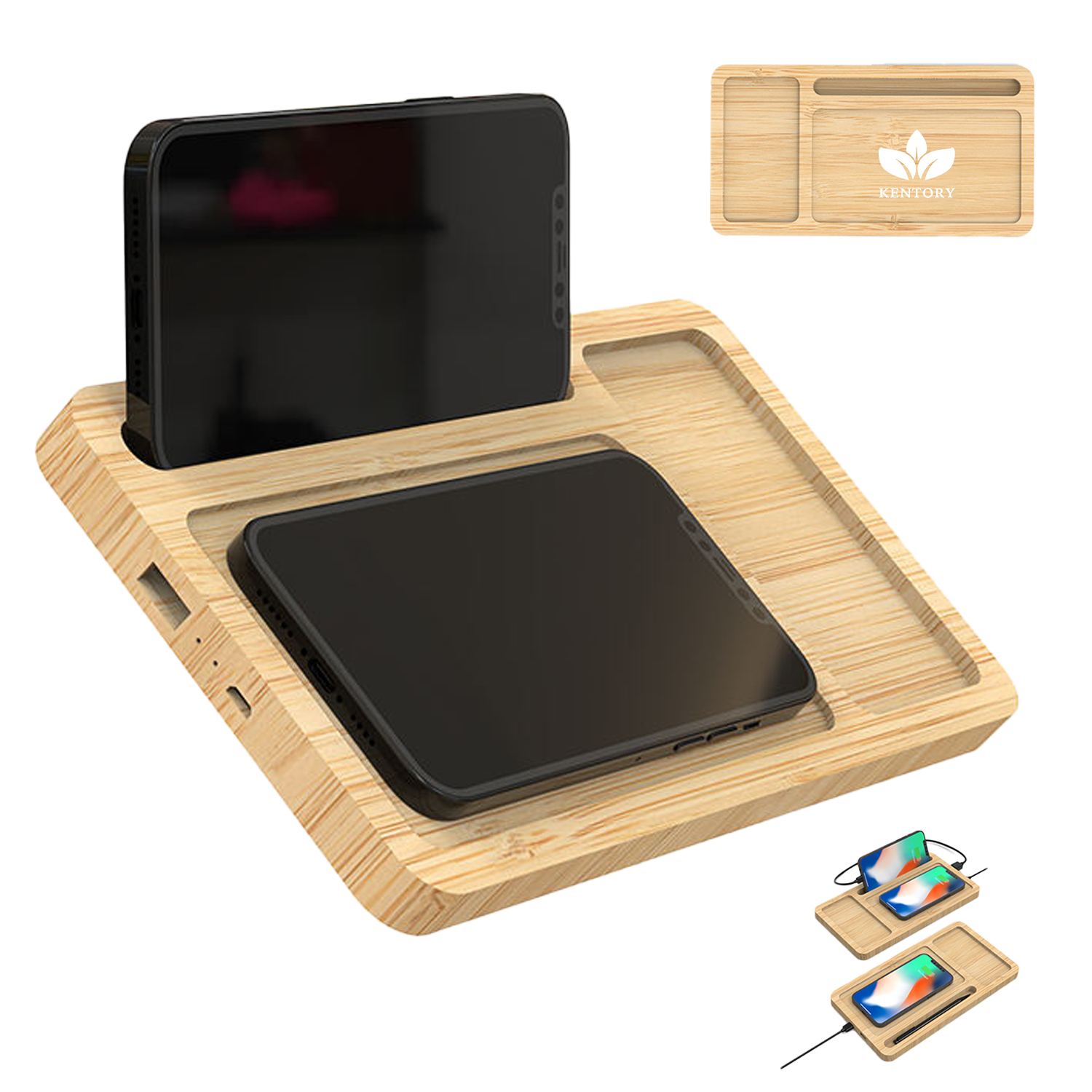 10W Wood Wireless Charging Station With Desk Organizer Pad 1