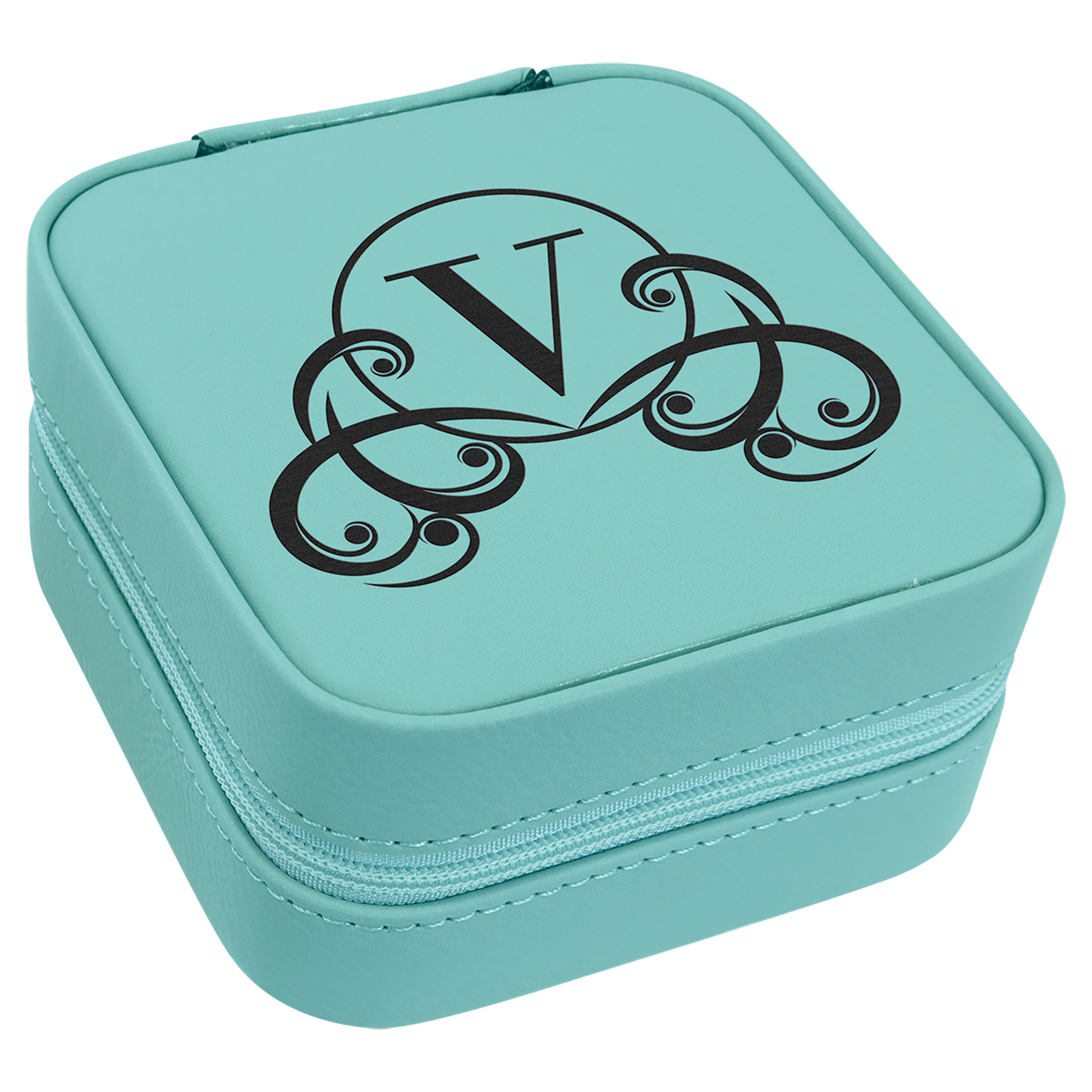 4" X 4" Teal Leatherette Travel Jewelry Box 2