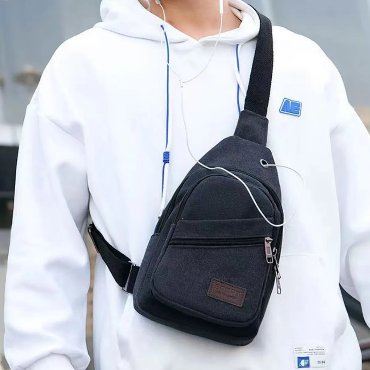 Casual Canvas Crossbody Sling Bag with Earphone Port 4