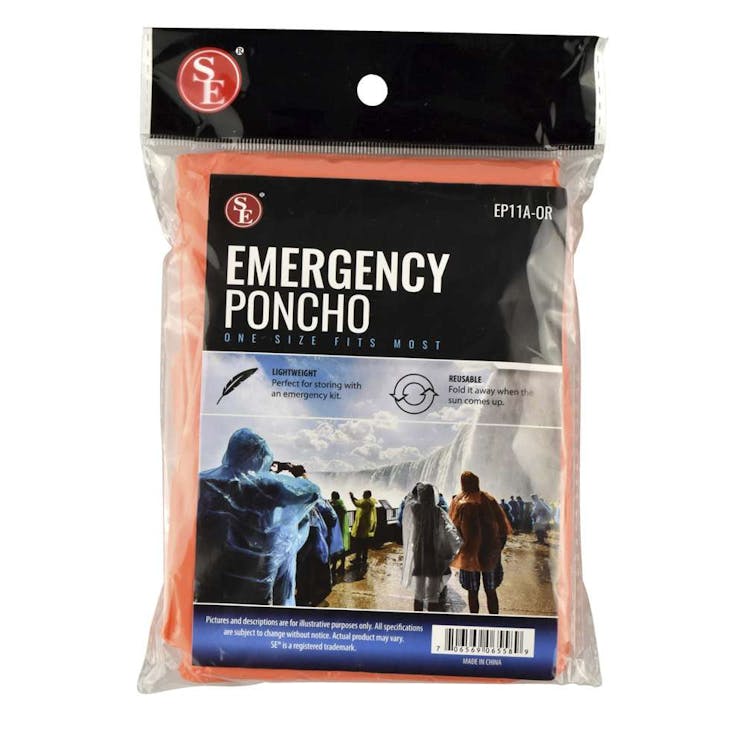 Water-Resistant Emergency Poncho with Hood - Orange 2