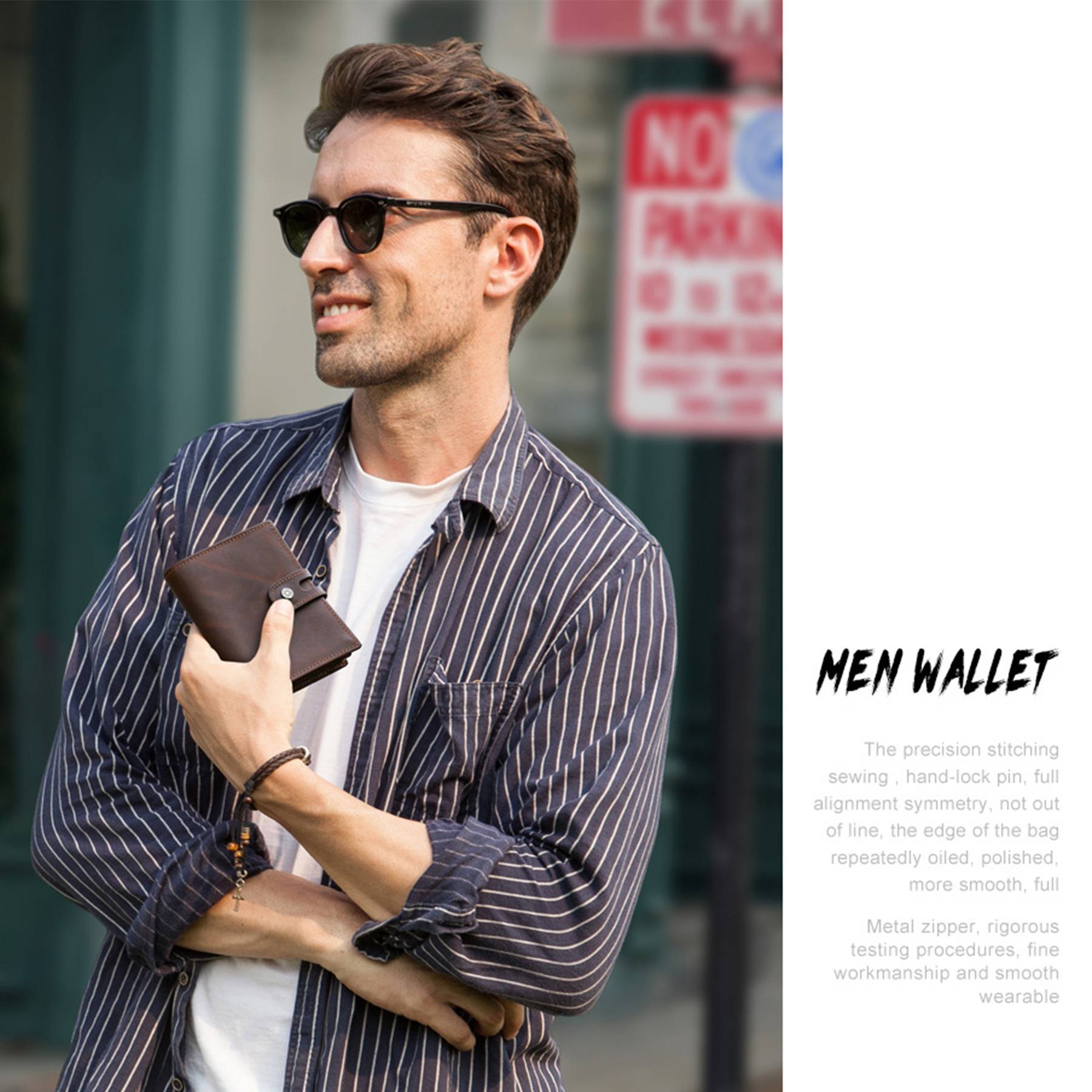 Genuine Leather RFID Automatic Anti theft Wallet Men Coffee 3