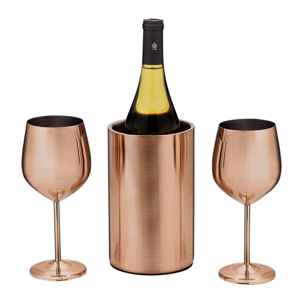 Stainless Steel Wine Chiller and Glass Set 3
